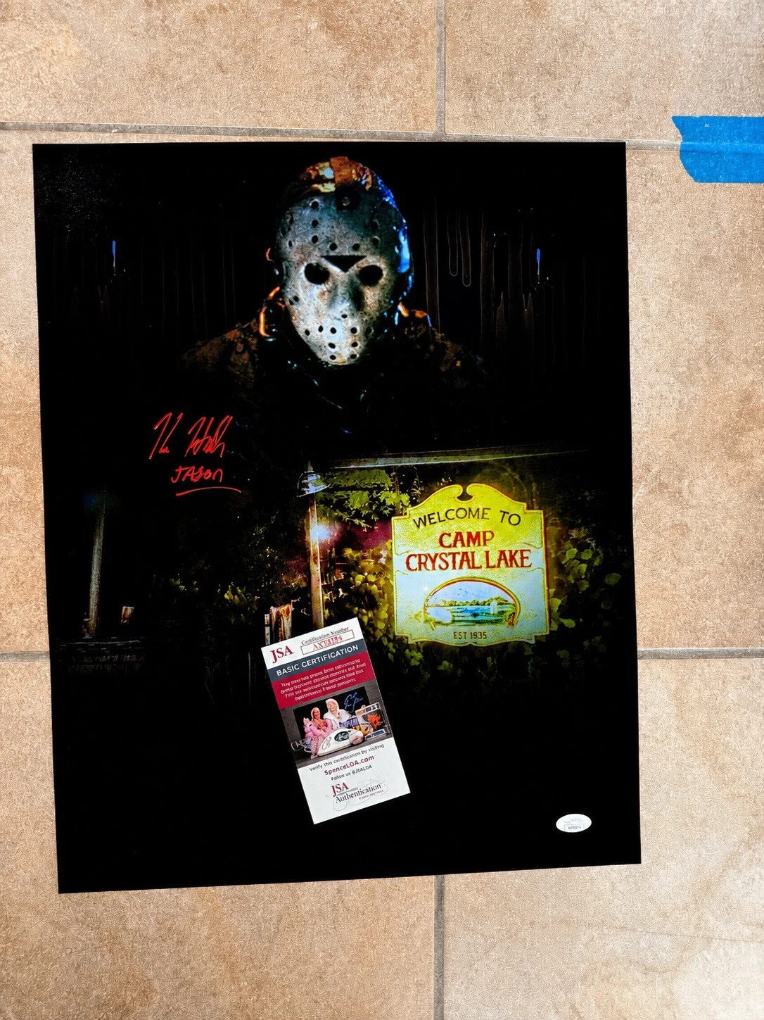 Kane Hodder — Kane Hodder Signed 16x20 Friday The 13th Custom Edit Red Paint Pen JSA, image 3