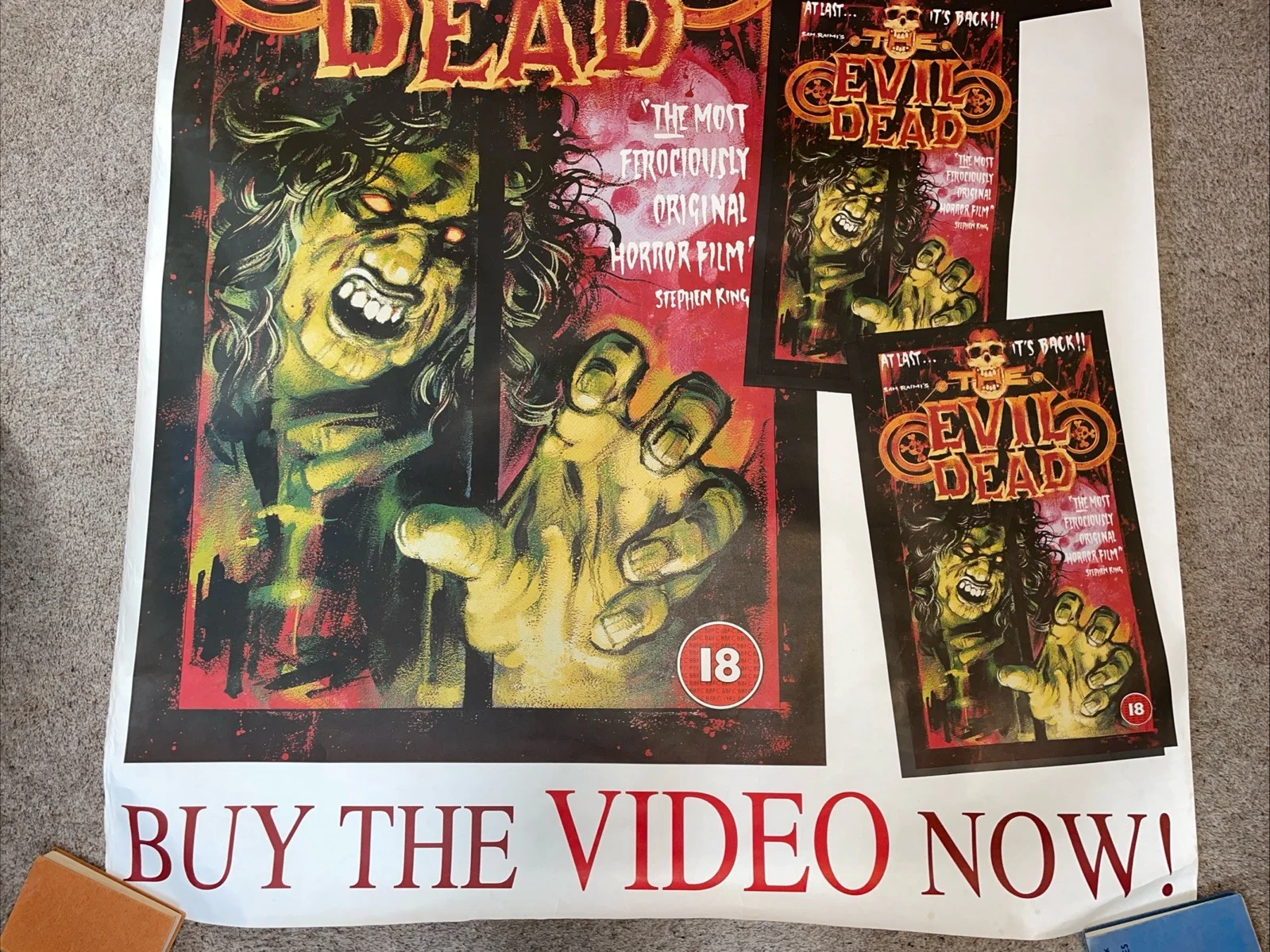 EVIL DEAD - 1990 Video Release Promotional Poster Rare Vgc 60” X 40”, image 2