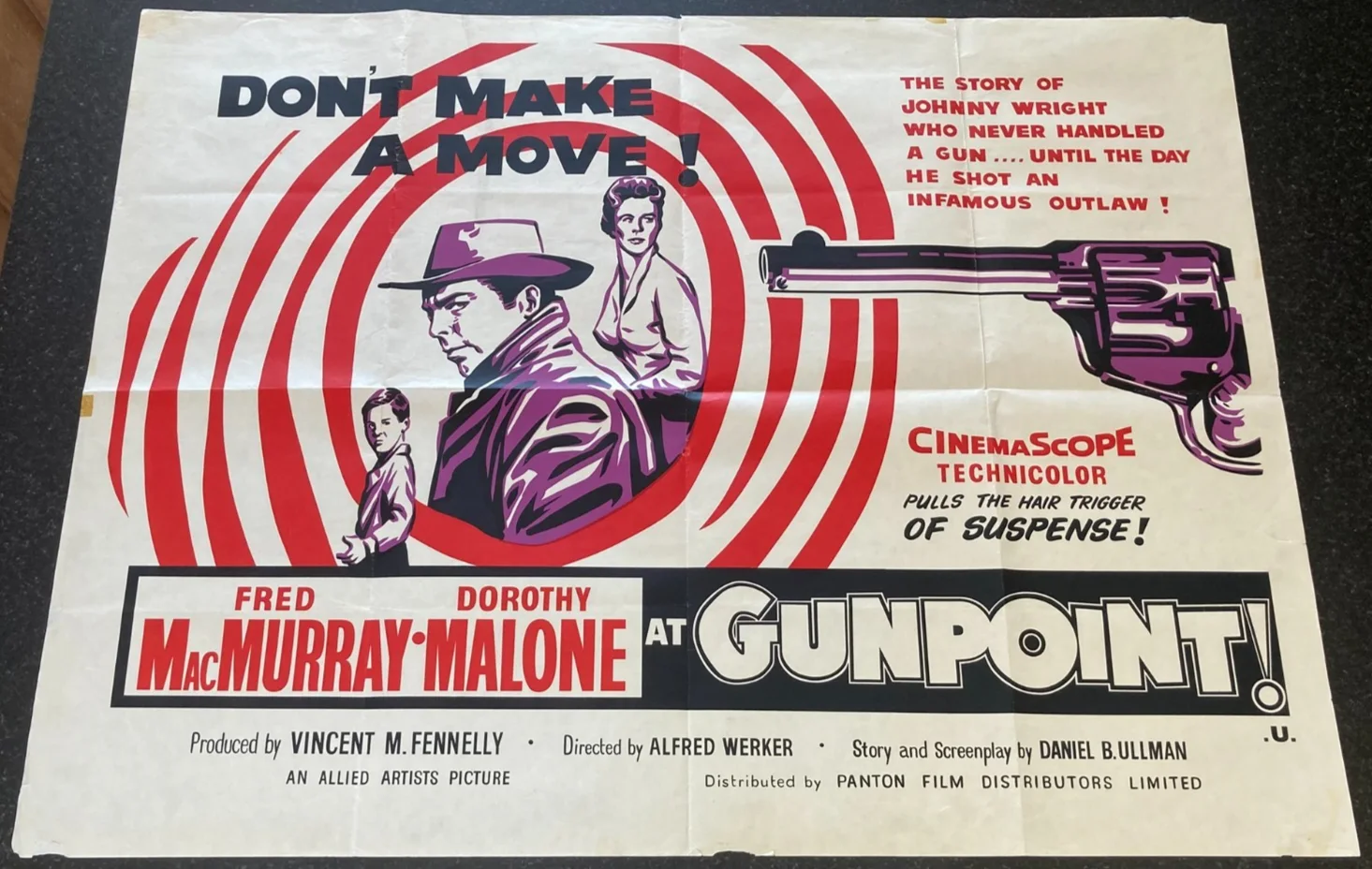 AT GUNPOINT 1955 Original Cinema UK Quad Movie POSTER Fred MacMurray Western, изображение 2