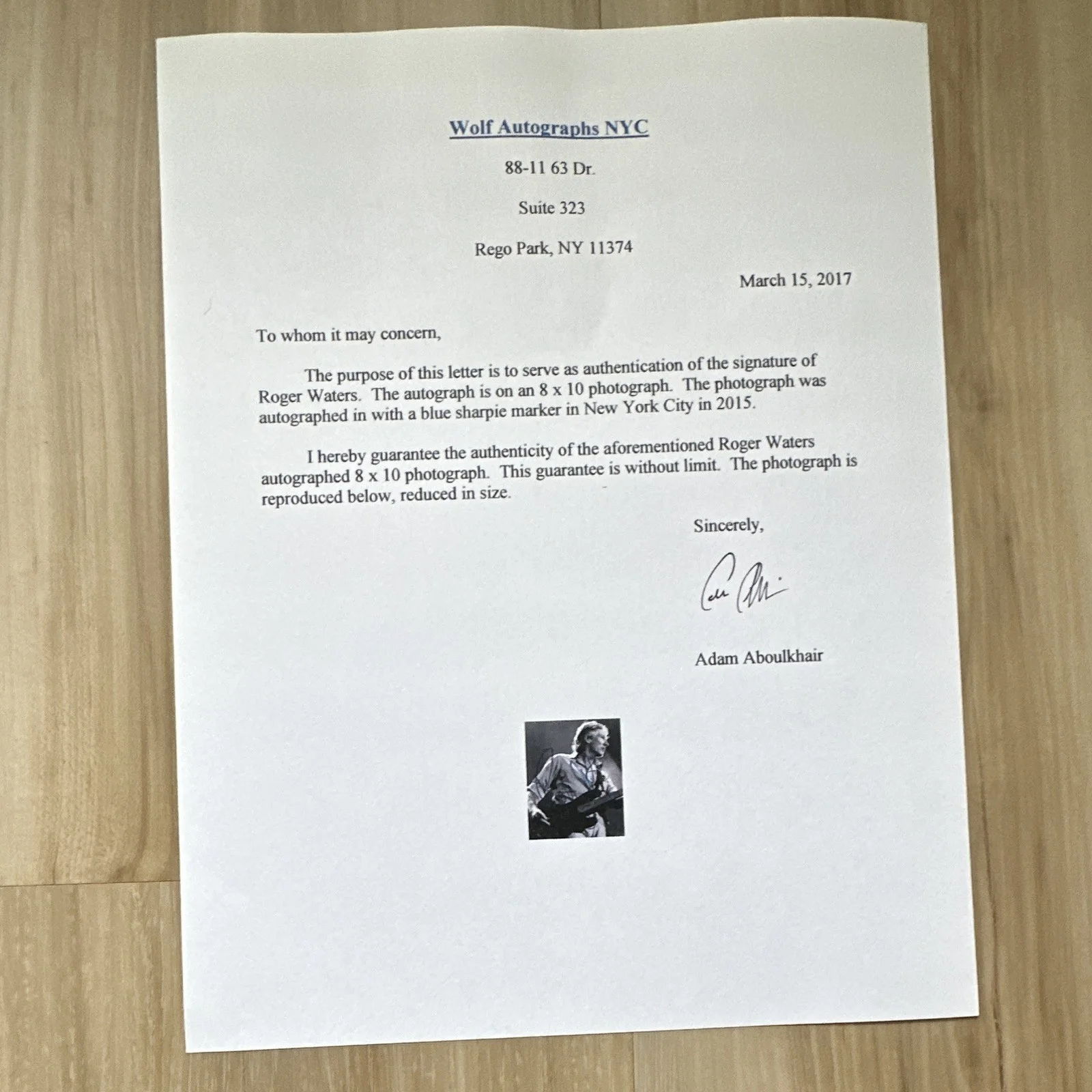 Signed Original 8x10 B&W Music Photograph, Wolf Autographs NYC LOA/COA, изображение 3