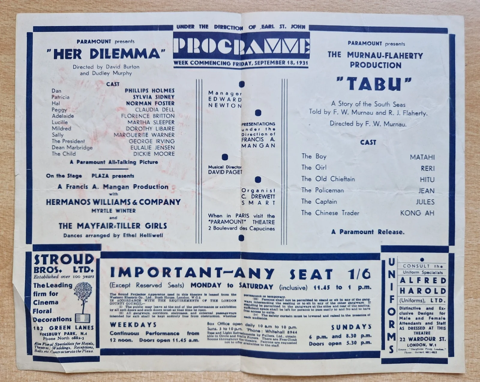 2 x Rare Film Programmes 1931 Madeleine Carroll Ruth Chatterton Conrad Veidt etc, изображение 2