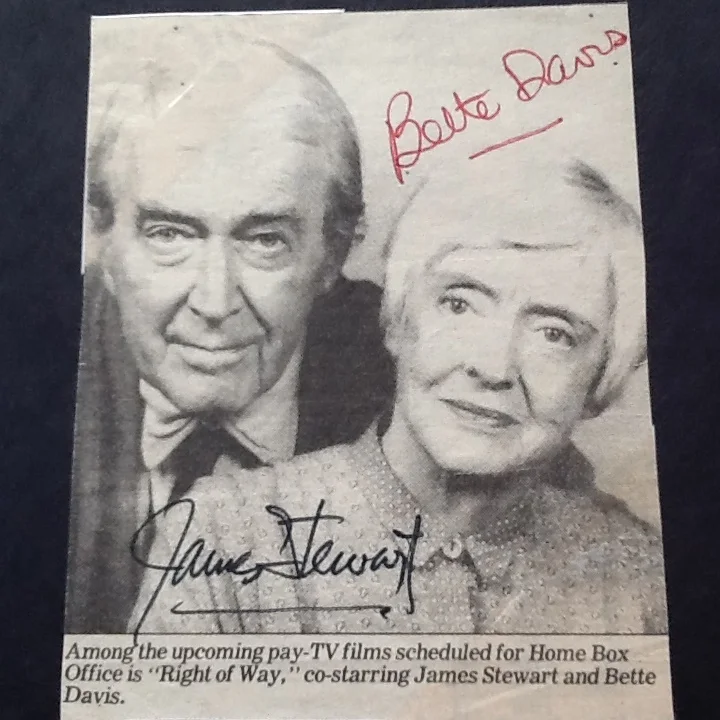 Bette Davis & James Stewart SIGNED Newspaper Photo 1983 TV Movie 2 Great Stars!, изображение 5