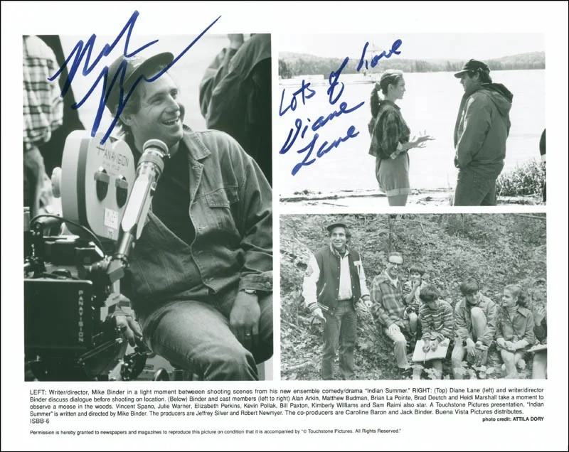 Mike Binder, Diane Lane — INDIAN SUMMER MOVIE CAST - AUTOGRAPHED SIGNED PHOTOGRAPH WITH CO-SIGNERS