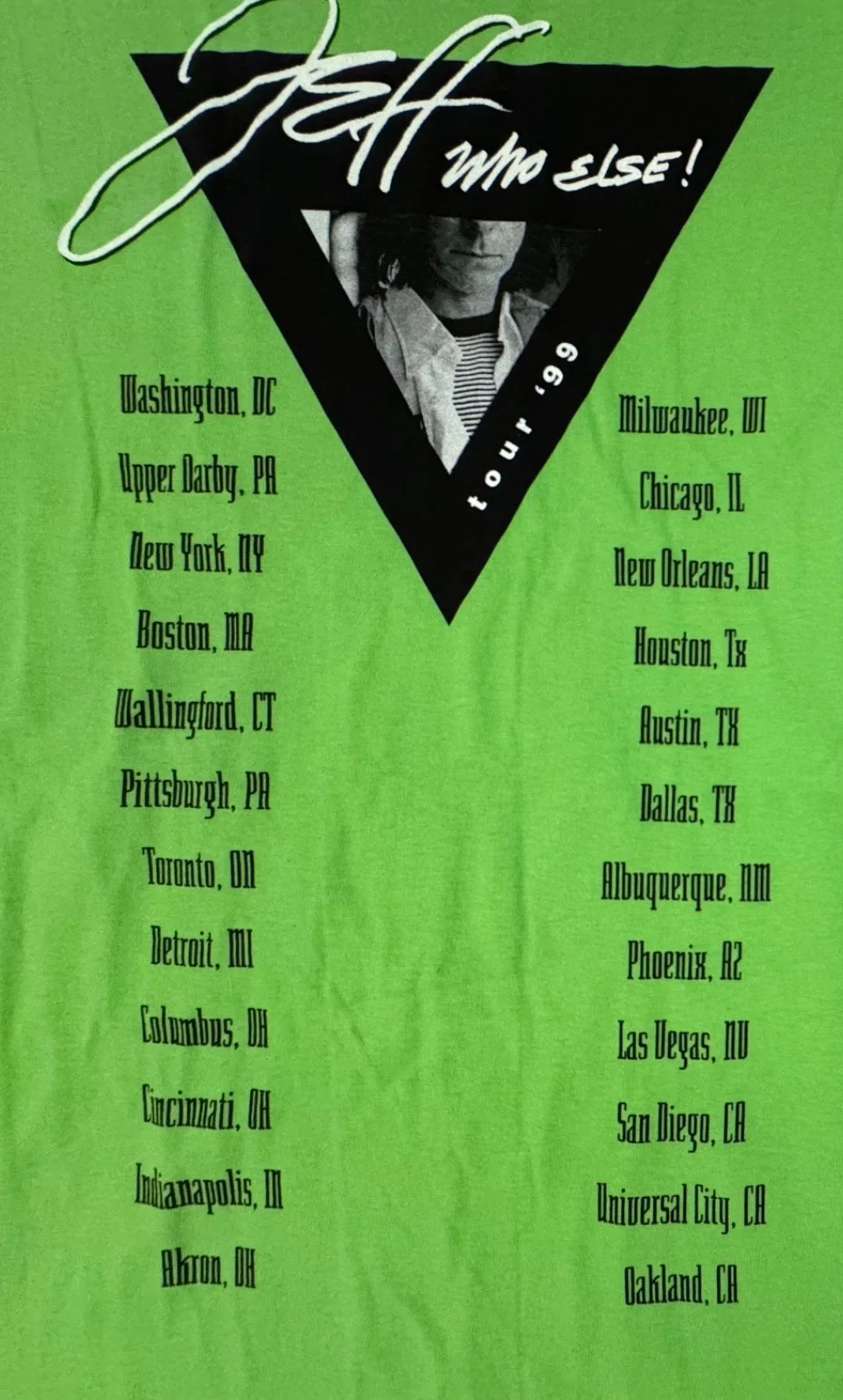 Jeff Beck Vintage 1999 Tour Shirt Signed By Paul Thorn Rare Concert Tee, изображение 2