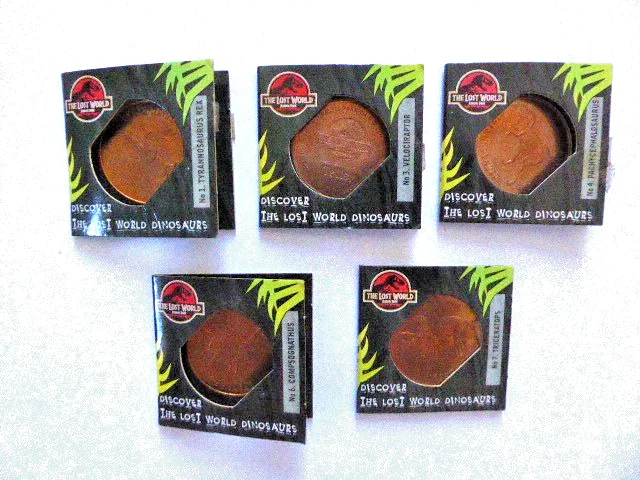 5 DIFFERENT TETLEY TEA JURASSIC PARK THE LOST WORLD DINOSAUR COINS 1997, image 2