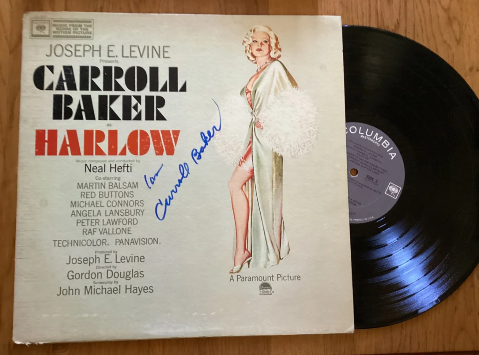 CARROLL BAKER — CARROLL BAKER AUTOGRAPHED "HARLOW" 1965 MOTION PICTURE SOUNDTRACK MOVIE RECORD