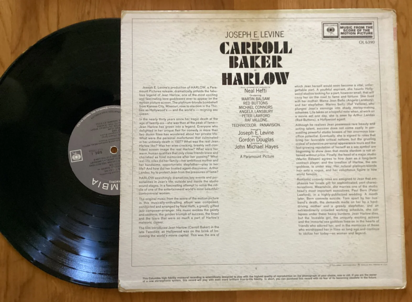 CARROLL BAKER — CARROLL BAKER AUTOGRAPHED "HARLOW" 1965 MOTION PICTURE SOUNDTRACK MOVIE RECORD, изображение 3