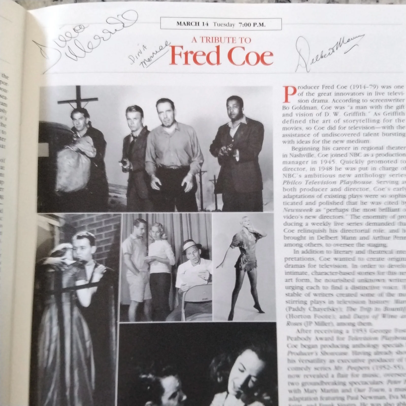 Cliff Robertson * Dina Merrill * Delbert Mann SIGNED 2000 TV Booklet Festival, изображение 2