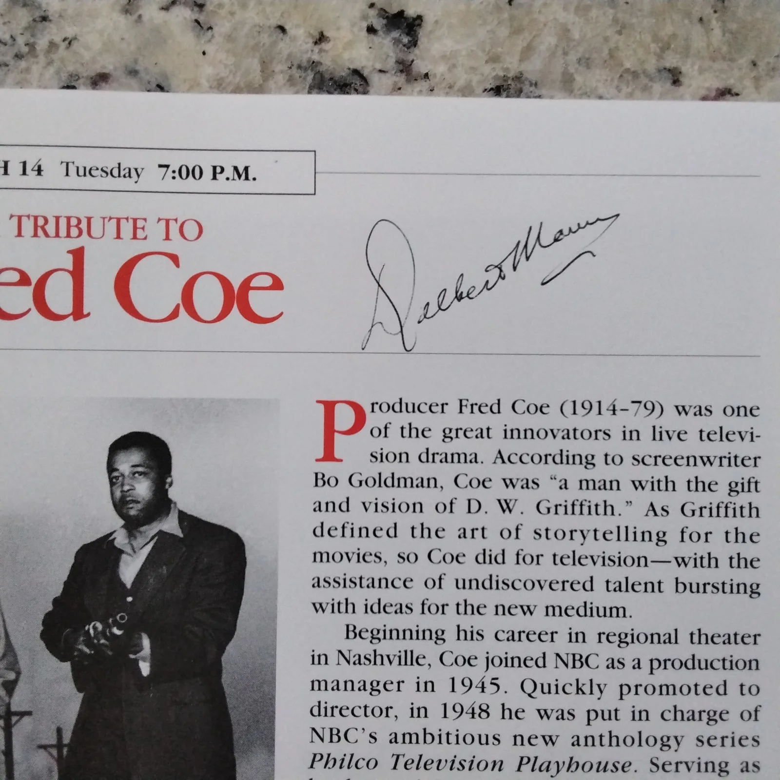 Cliff Robertson * Dina Merrill * Delbert Mann SIGNED 2000 TV Booklet Festival, изображение 4