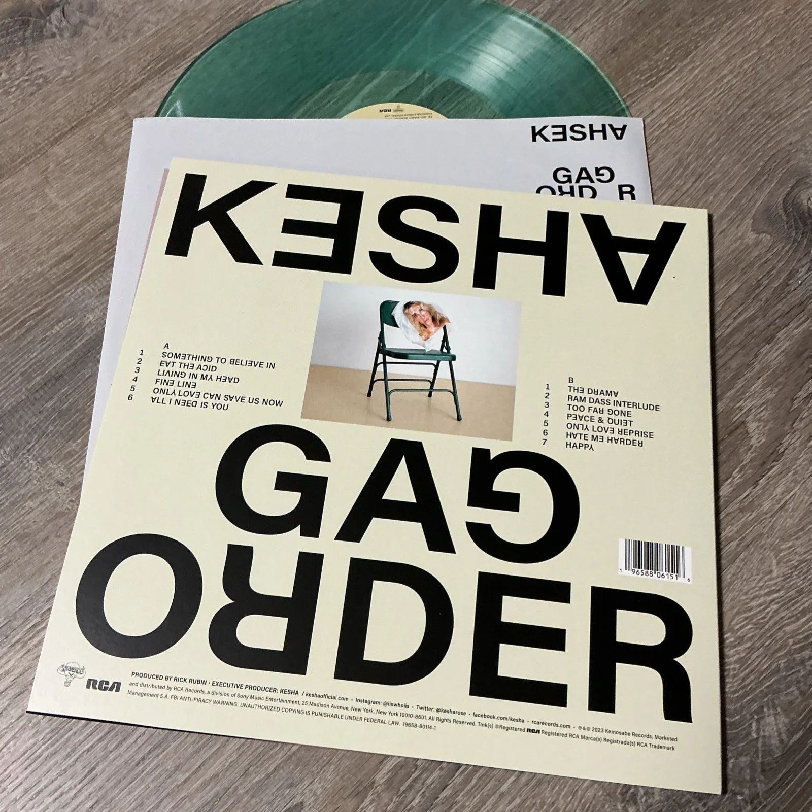 Kesha Ke$ha Signed Autograph Gag Order Sea Glass Green Vinyl Record, изображение 2