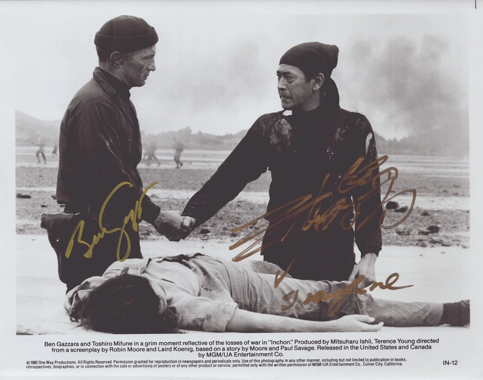 Ben Gazzara, Toshiro Mifune — INCHON MOVIE CAST - AUTOGRAPHED SIGNED PHOTOGRAPH WITH CO-SIGNERS