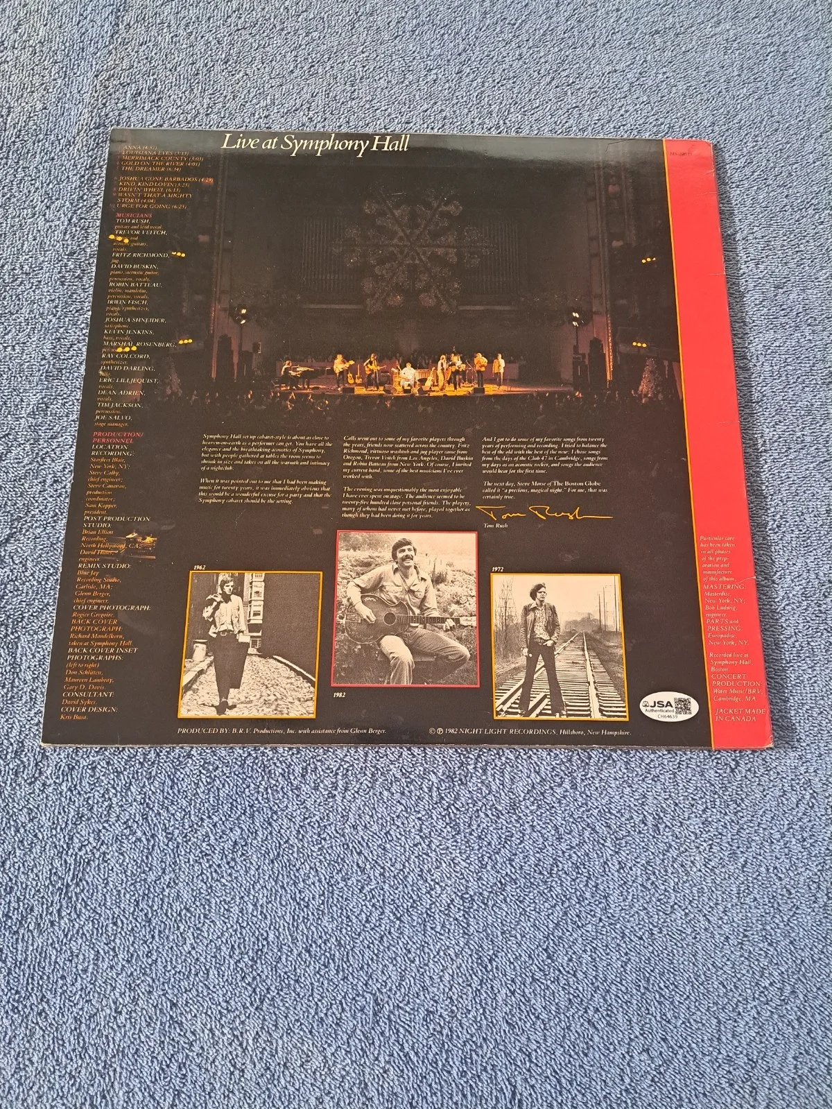 TOM RUSH SIGNED "NEW YEAR" VINYL COVER 1982 by NIGHT LIGHT RECORDINGS JSA COA, image 3