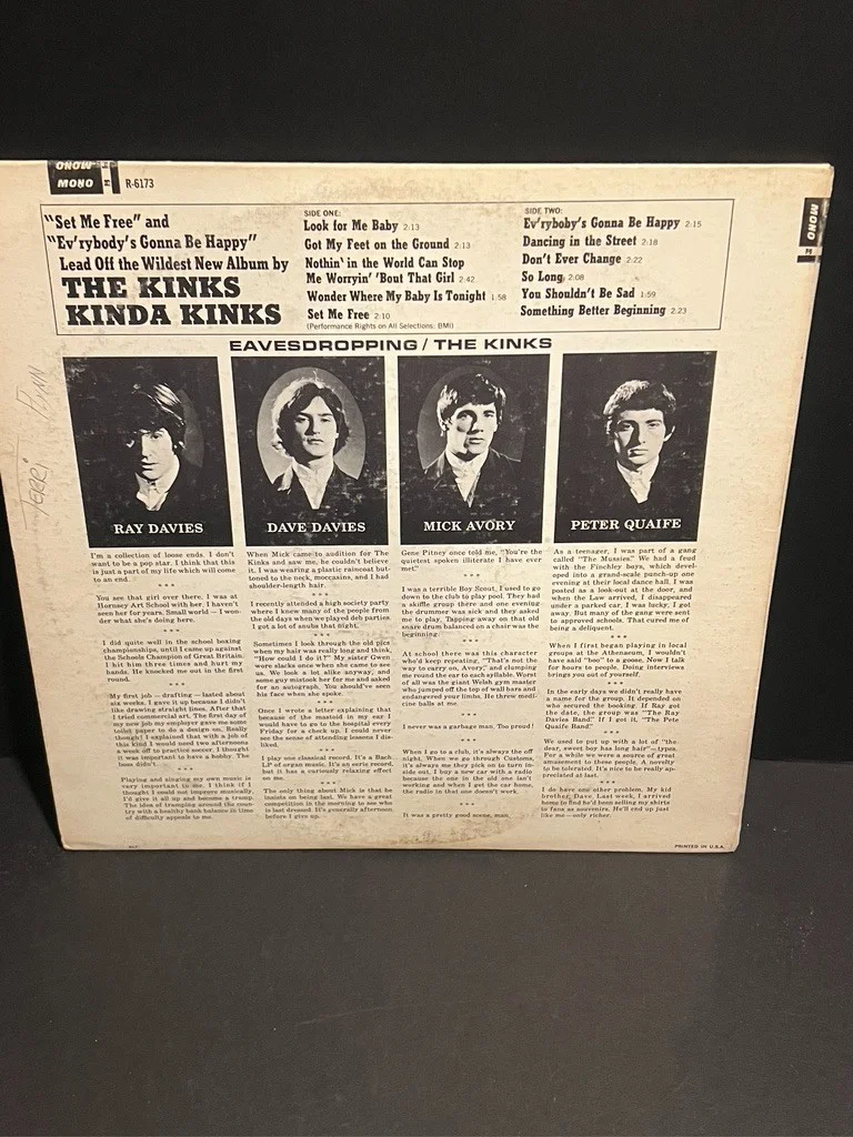 DAVE DAVIES Hand Signed THE KINKS KINDA KINKS LP, image 3