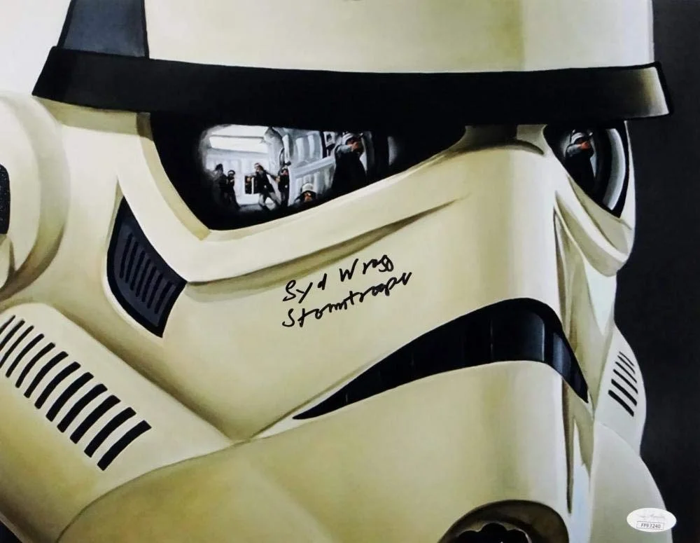Syd Wragg — Syd Wragg Autographed 11x14 Mask Close Up Photo w/ Stormtrooper- JSA Auth *Black, image 4