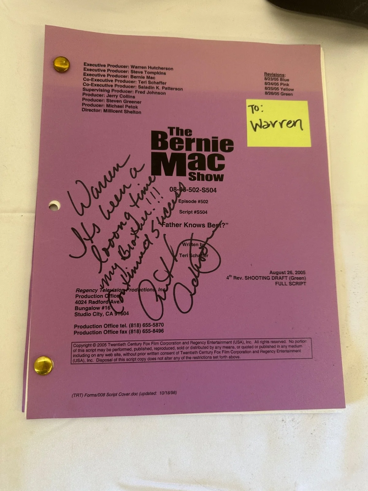 The Bernie Mac Show BET Comedy Award Signed Script Hat Group 2005 Trophy, image 2