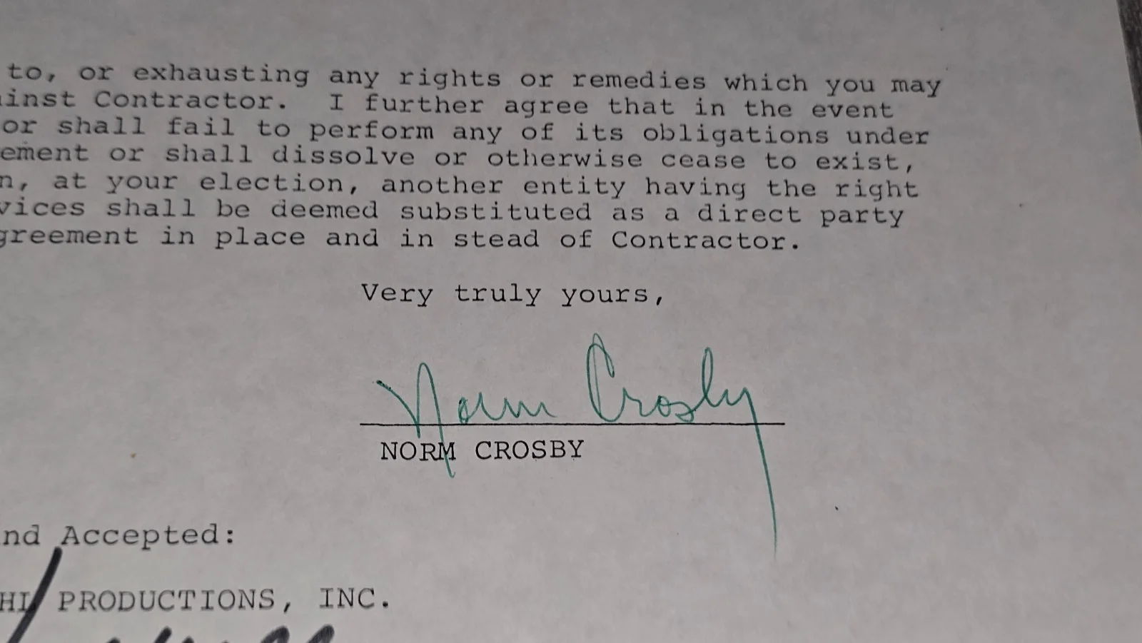 NORM CROSBY Signed 1976 AFTRA Contract Entertainment Hall of Fame Hollywood CA, изображение 4