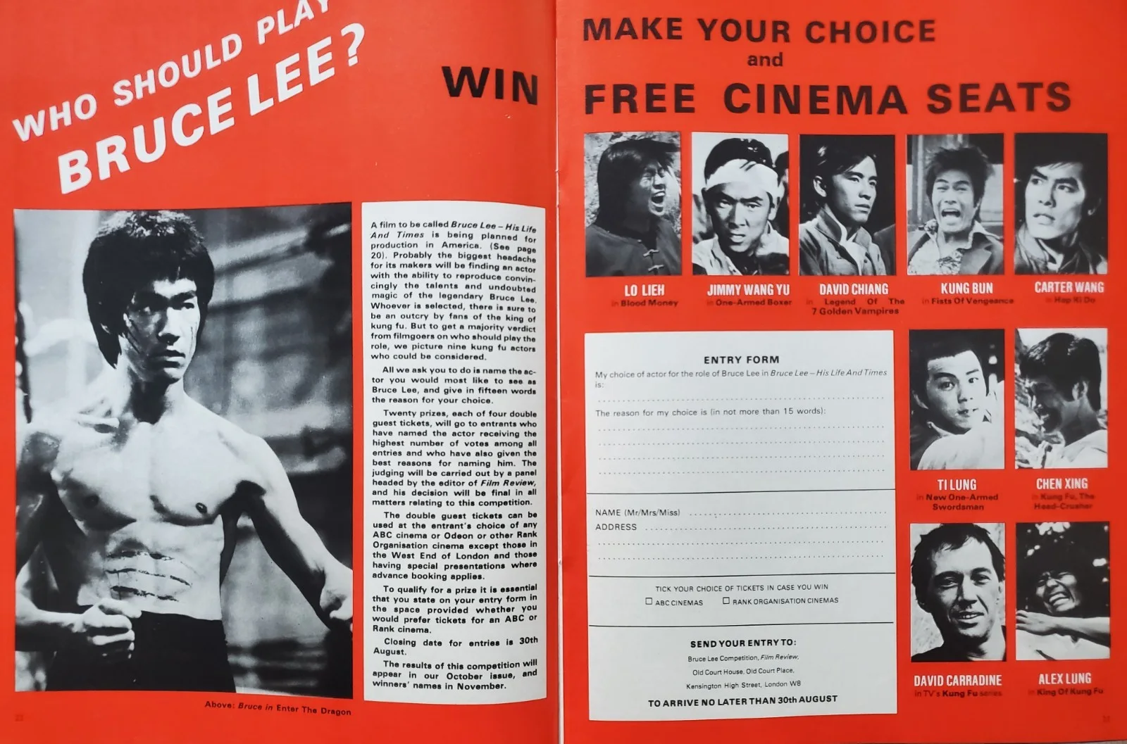 FILM REVIEW MAGAZINE / BRUCE LEE / GEORGE LAZENBY / AUG 1975 / CROSSWORD CLIPPED, изображение 3