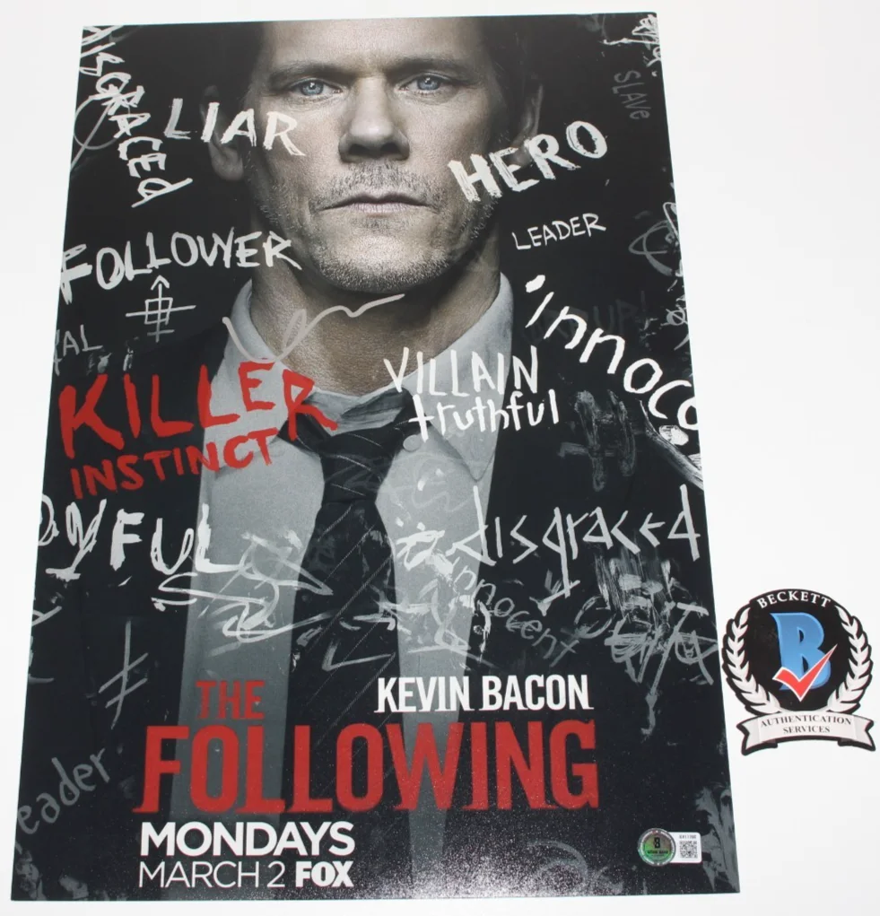 KEVIN BACON SIGNED 'THE FOLLOWING' 12x18 SHOW POSTER AUTOGRAPH BAS BECKETT COA, image 2