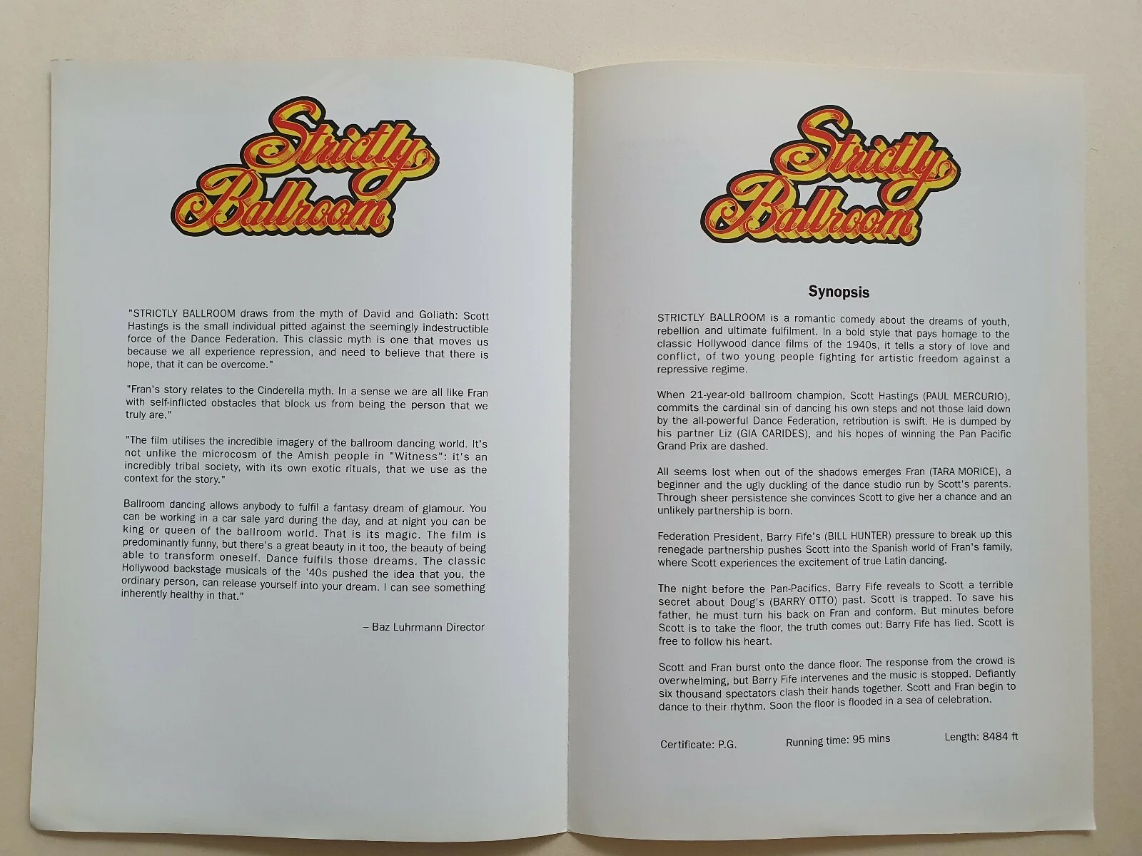 STRICTLY BALLROOM - 2 VINTAGE PRESS INFO SYNOPSIS BOOKLETS - PAUL MERCURIO, изображение 2