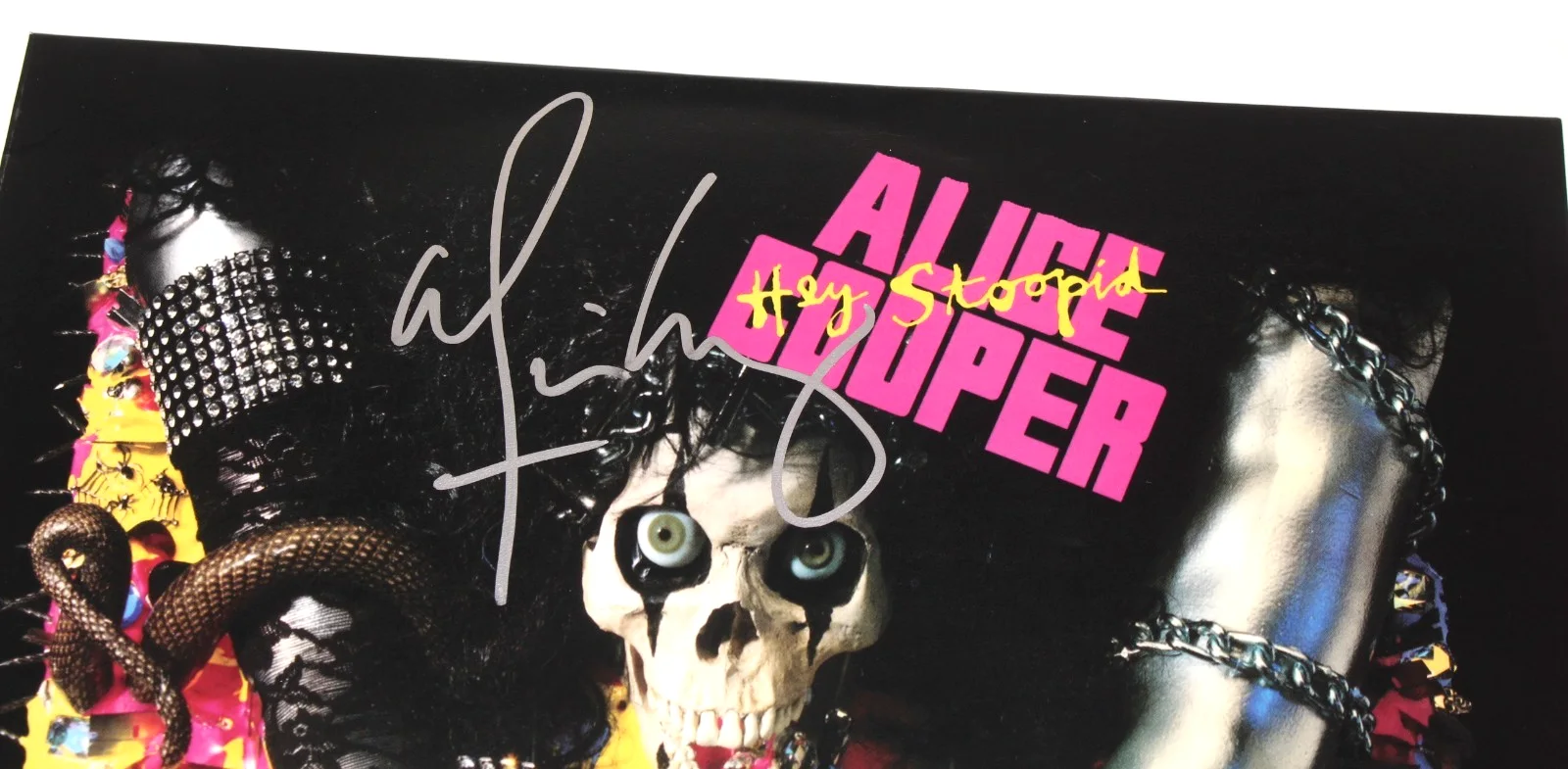 ALICE COOPER SIGNED 'HEY STOOPID' ALBUM VINYL RECORD LP BECKETT BAS COA PROOF, image 2