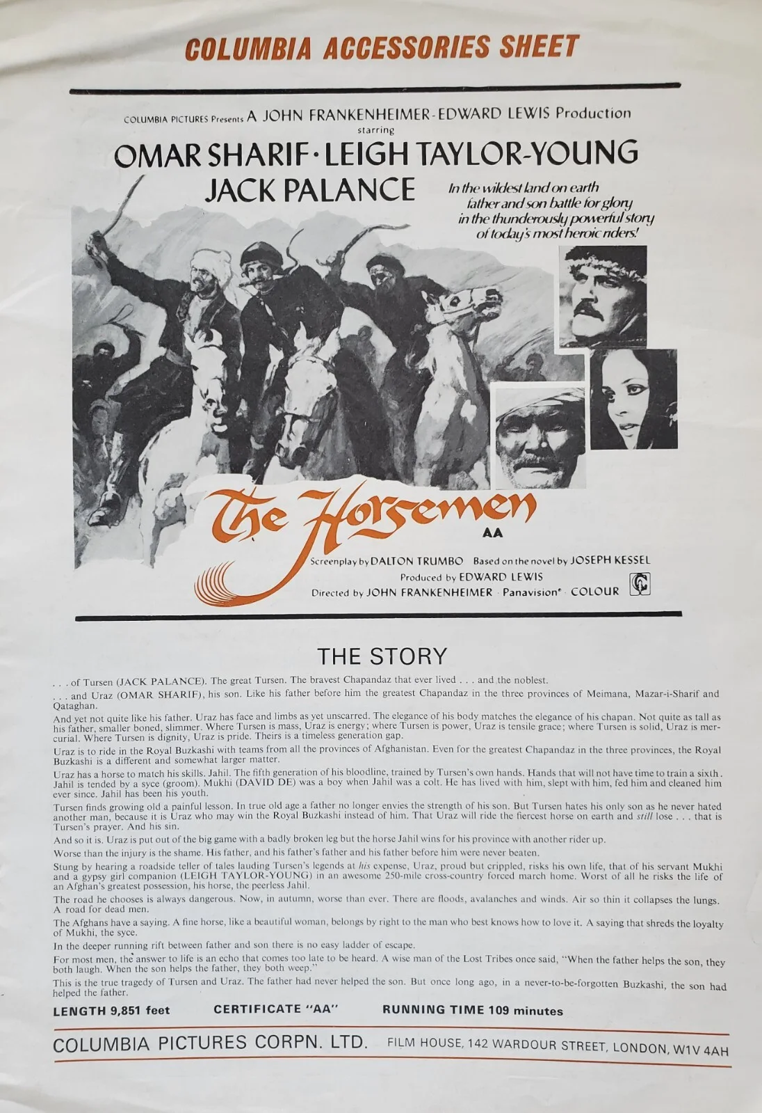 THE HORSEMEN 1971 UK PRESSBOOK & SYNOPSIS SHEET - SHARIF, PALANCE, TAYLOR-YOUNG, изображение 3