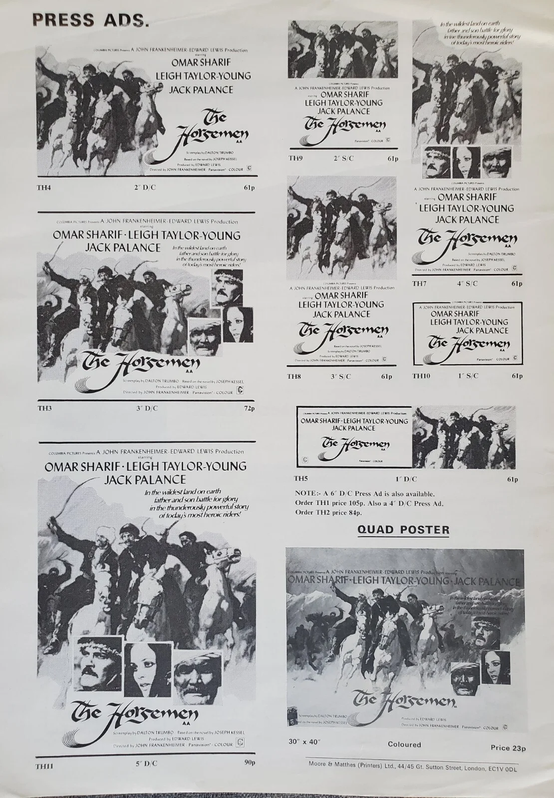 THE HORSEMEN 1971 UK PRESSBOOK & SYNOPSIS SHEET - SHARIF, PALANCE, TAYLOR-YOUNG, изображение 4