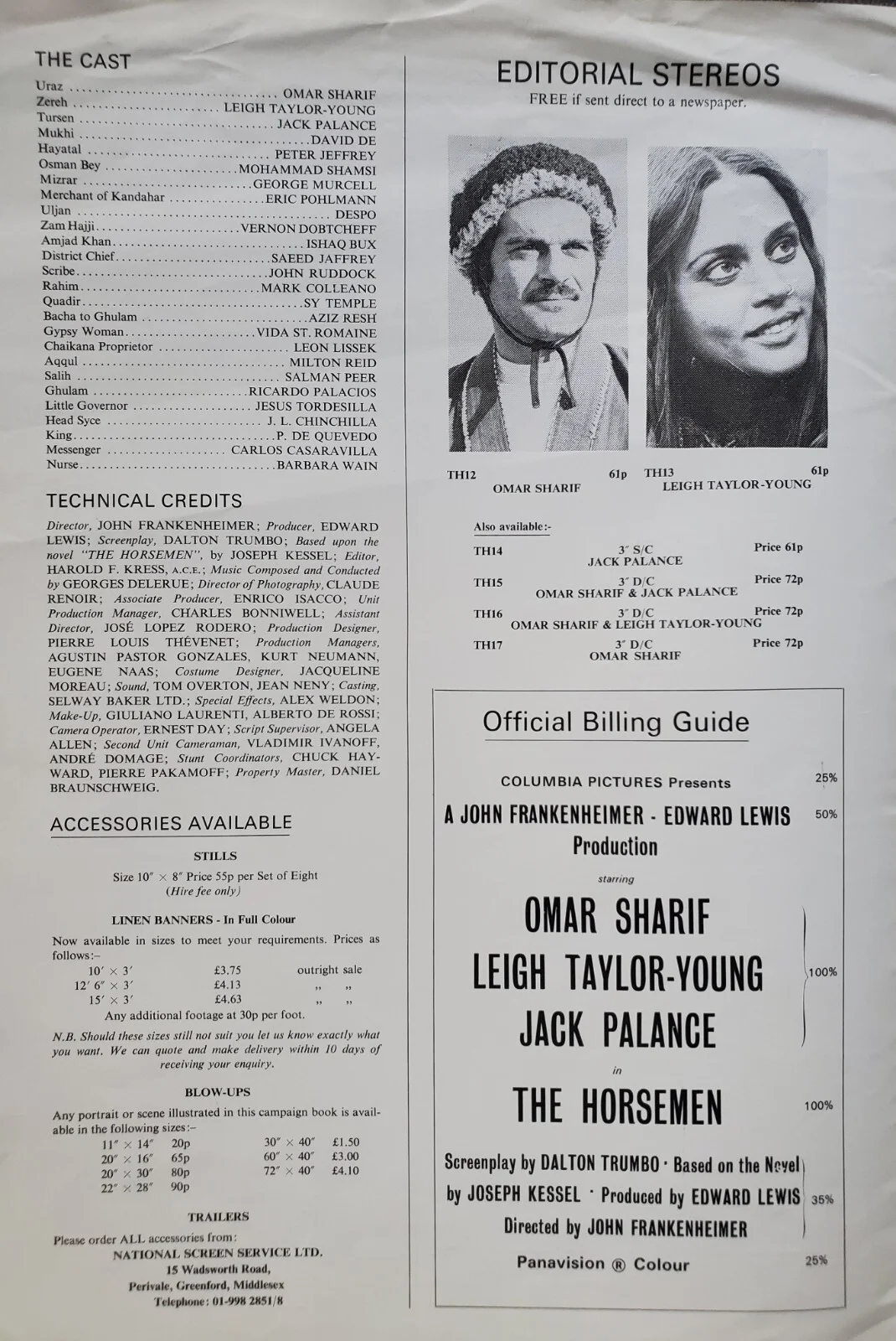 THE HORSEMEN 1971 UK PRESSBOOK & SYNOPSIS SHEET - SHARIF, PALANCE, TAYLOR-YOUNG, изображение 5