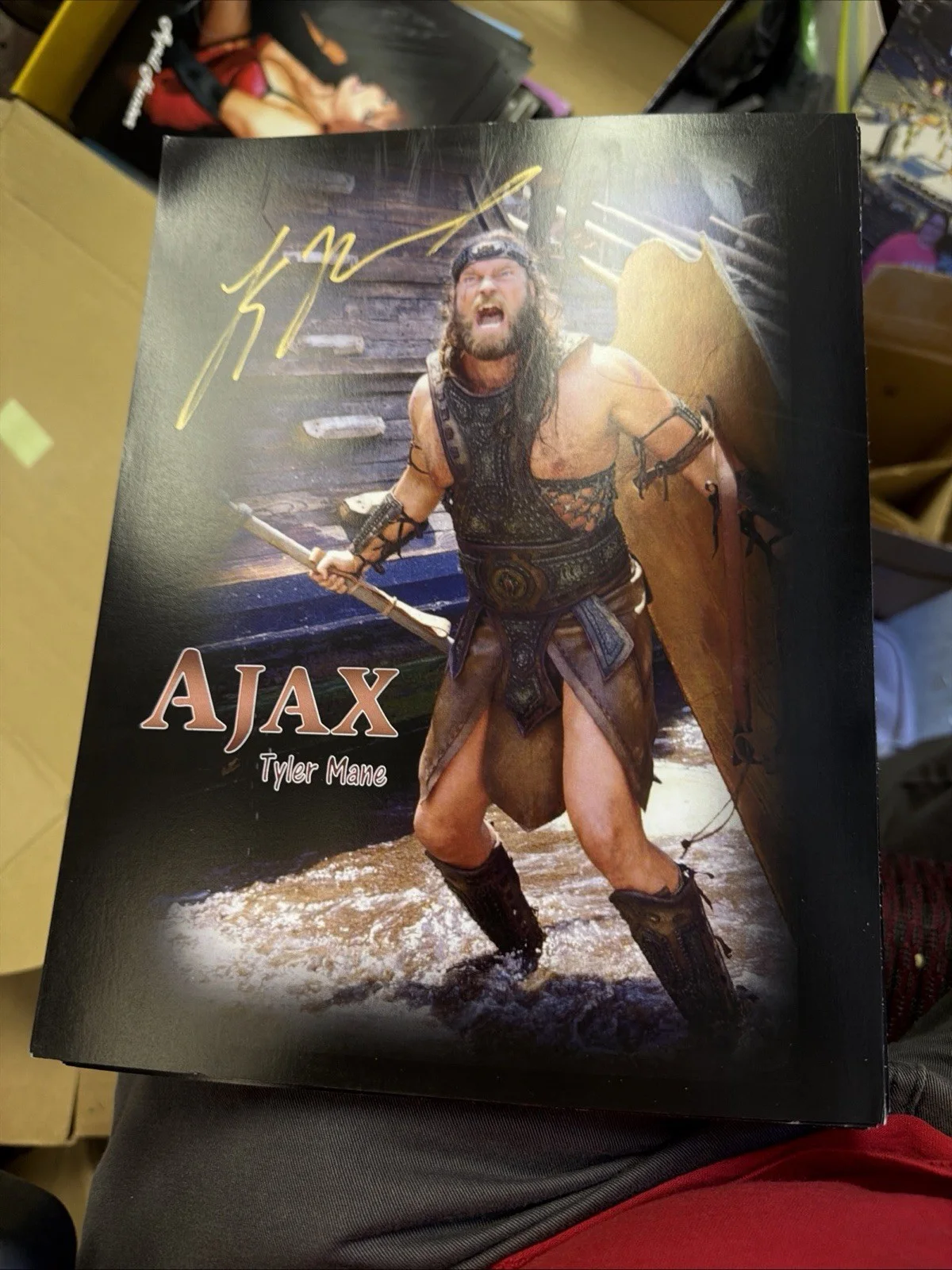 Tyler Mane — TYLER MANE as AJAX in TROY SIGNED 8×10 PHOTO Portrait Sabertooth Jason Vorhees