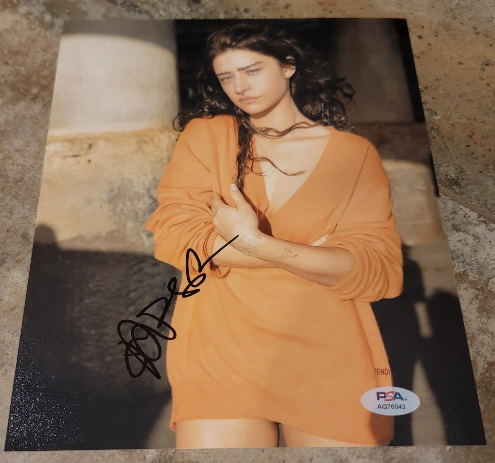 Odessa A'zion — Odessa A'zion signed 8x10 photo autograph PSA DNA photoshoot orange shirt
