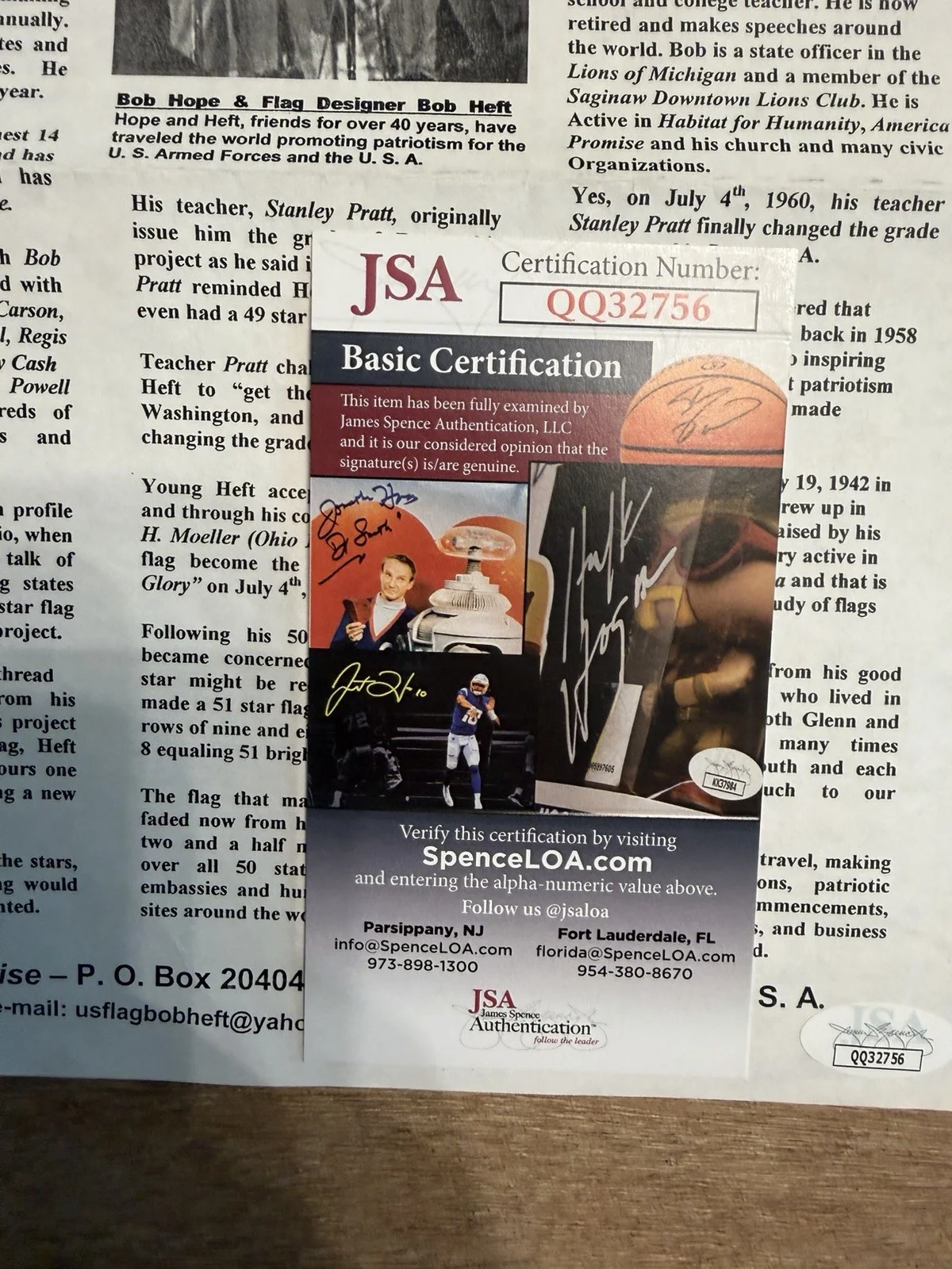 Robert Heft — Robert “Bob” Heft Signed Bio Sheet Autographed US Flag Designer JSA AUTHENTIC, image 2