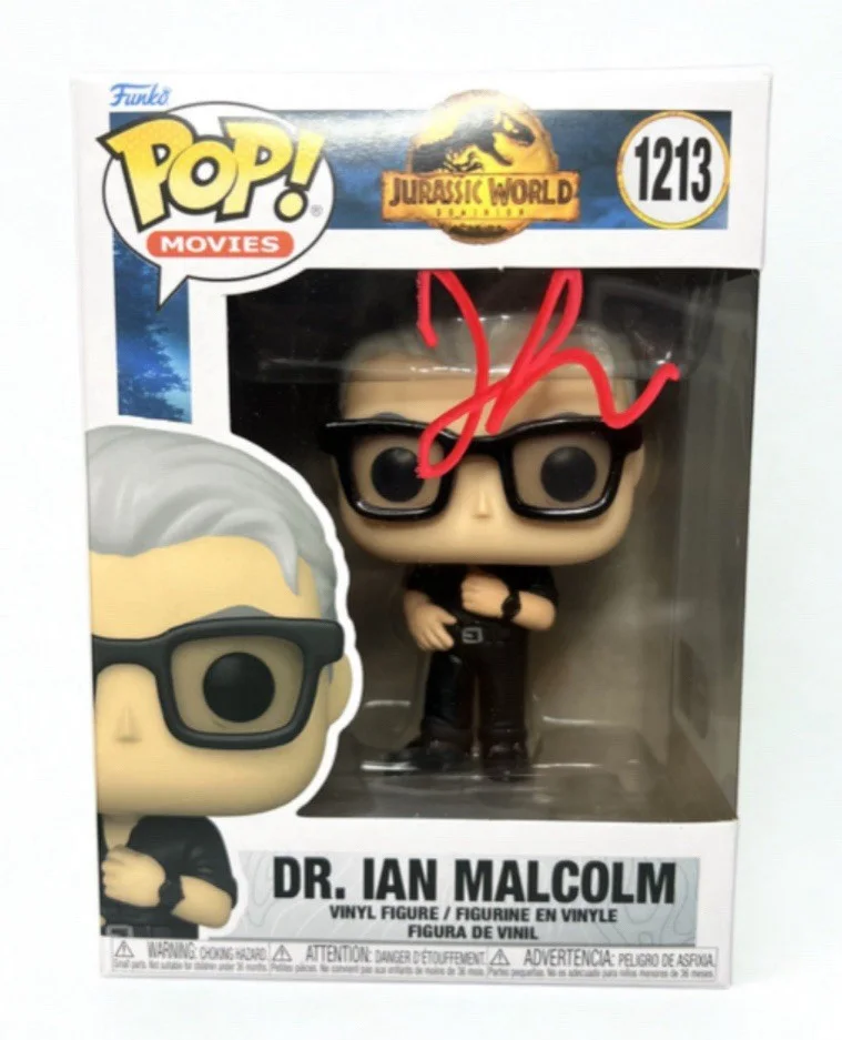 Jeff Goldblum — Jeff Goldblum Signed Ian Malcolm Jurassic Park Funko Pop Autographed SWAU COA