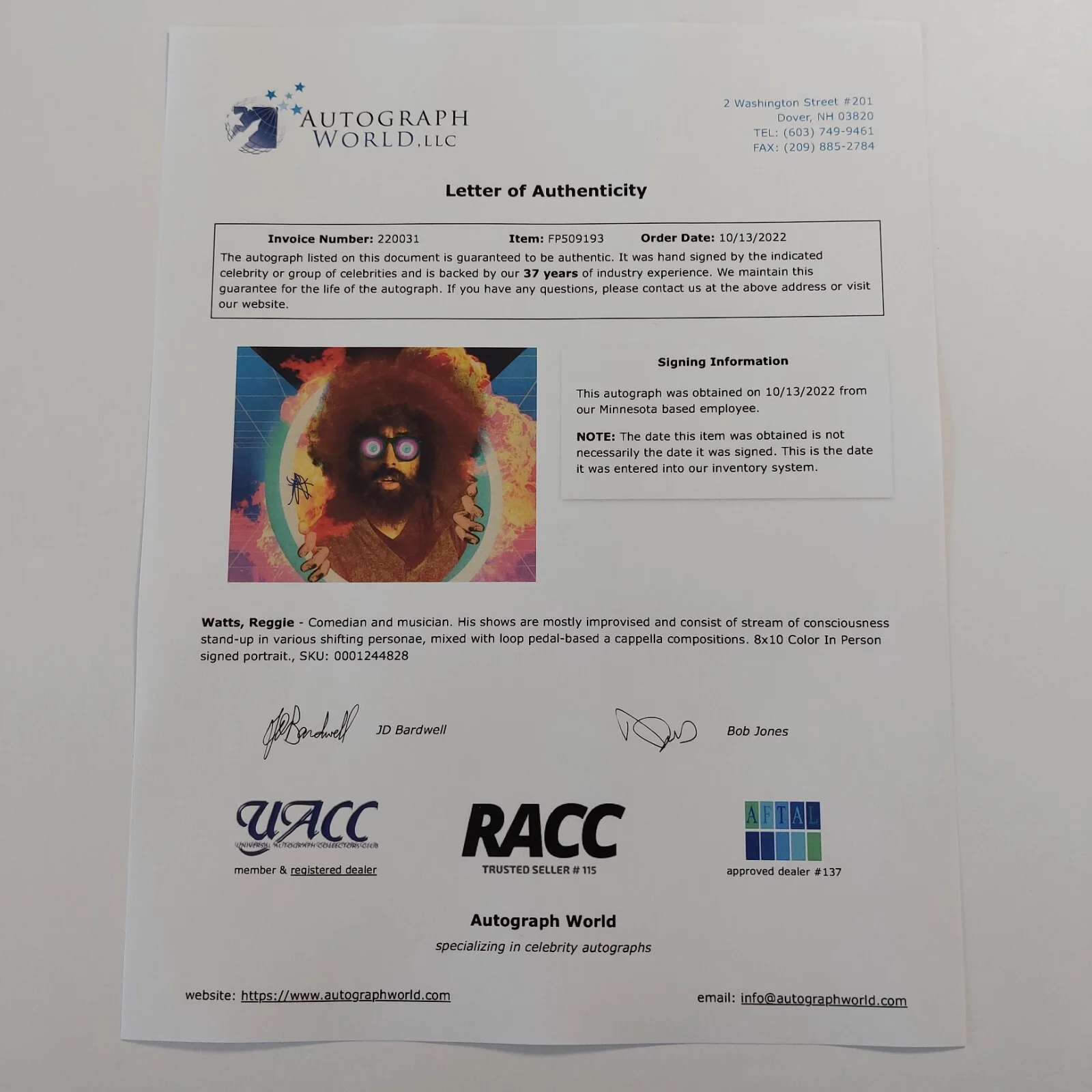Reggie Watts — Reggie Watts Signed 8x10 photo with COA Comedy Bang Bang (comedian, musician), изображение 5