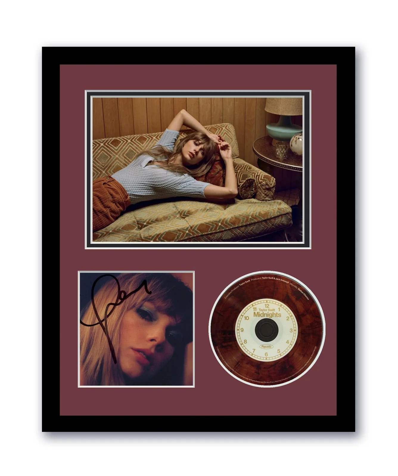 Taylor Swift — Taylor Swift Autographed Signed 11x14 Framed CD Photo Midnights Mahogany ACOA