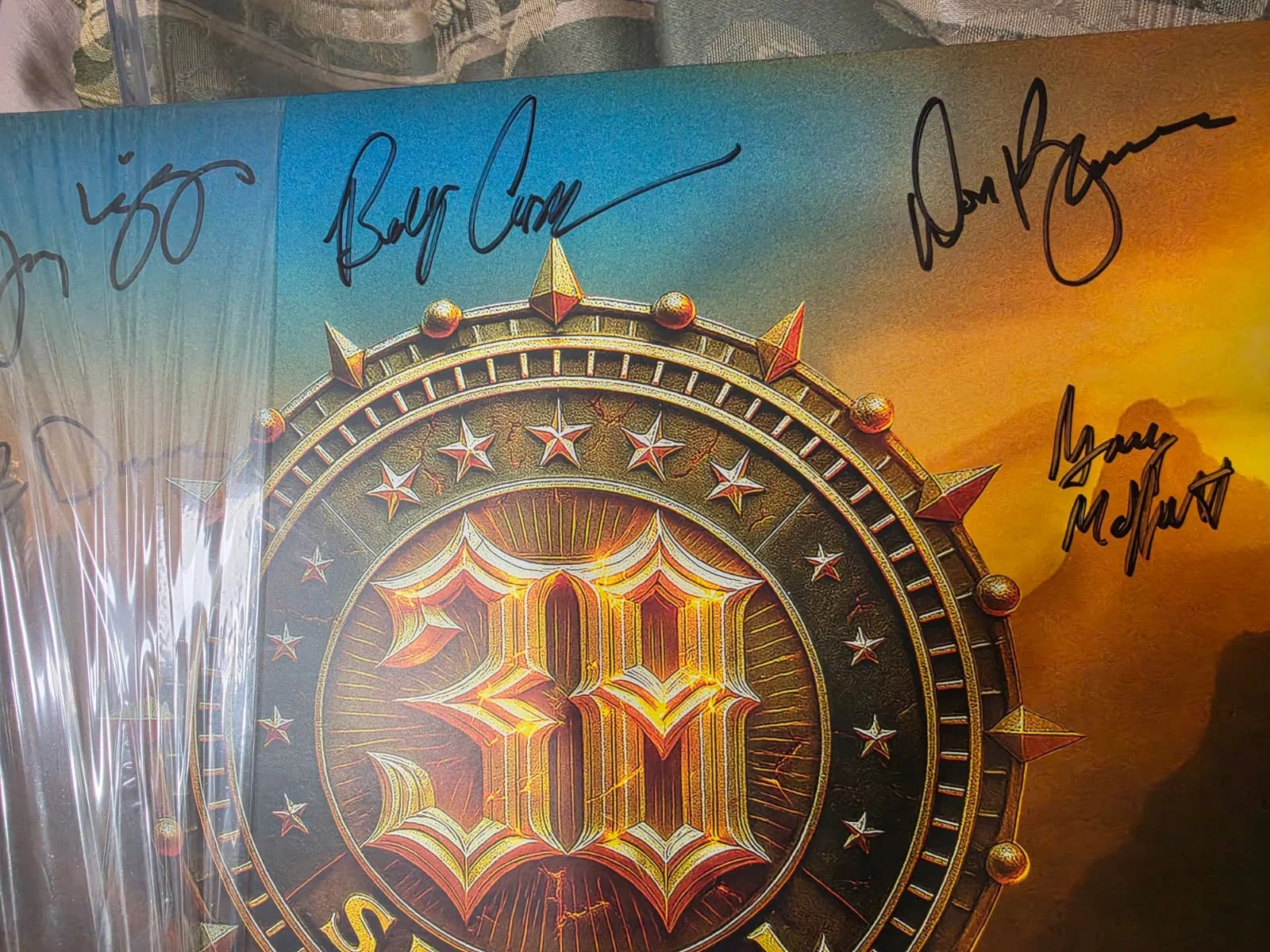 Don Barnes 38 Special Signed Milestone 5 signatures Orange/Red LP JSA cert, image 2