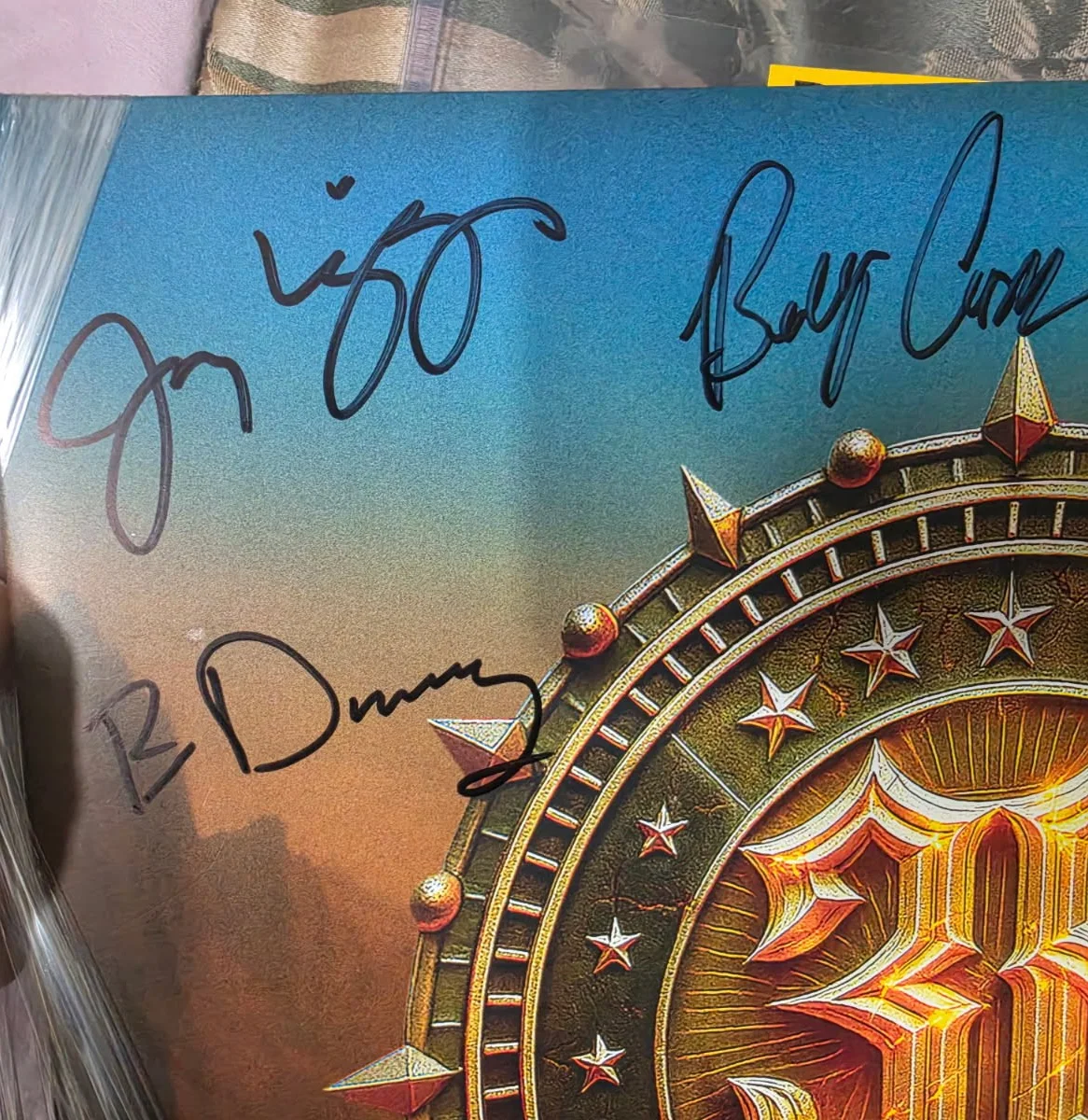 Don Barnes 38 Special Signed Milestone 5 signatures Orange/Red LP JSA cert, image 5