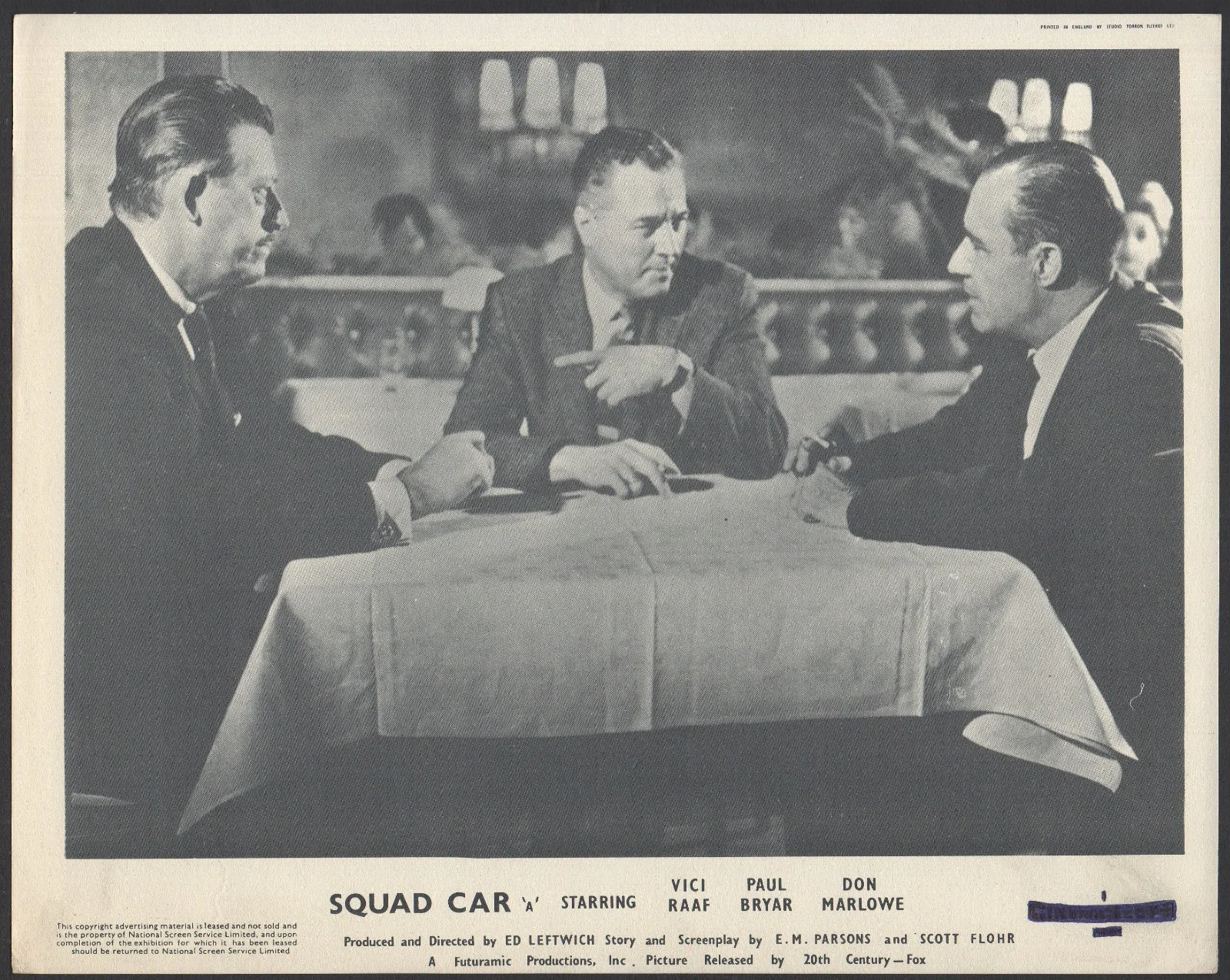 SQUAD CAR 1960 Vici Raaf, Paul Bryar, Don Marlowe UK 10x8 LOBBY SET, image 2