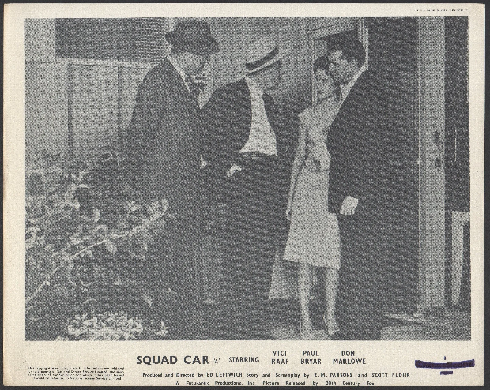 SQUAD CAR 1960 Vici Raaf, Paul Bryar, Don Marlowe UK 10x8 LOBBY SET, image 3