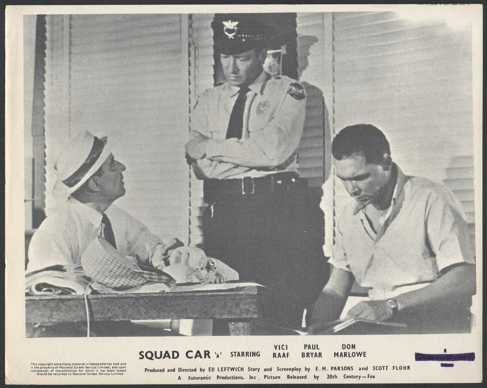 SQUAD CAR 1960 Vici Raaf, Paul Bryar, Don Marlowe UK 10x8 LOBBY SET, image 4
