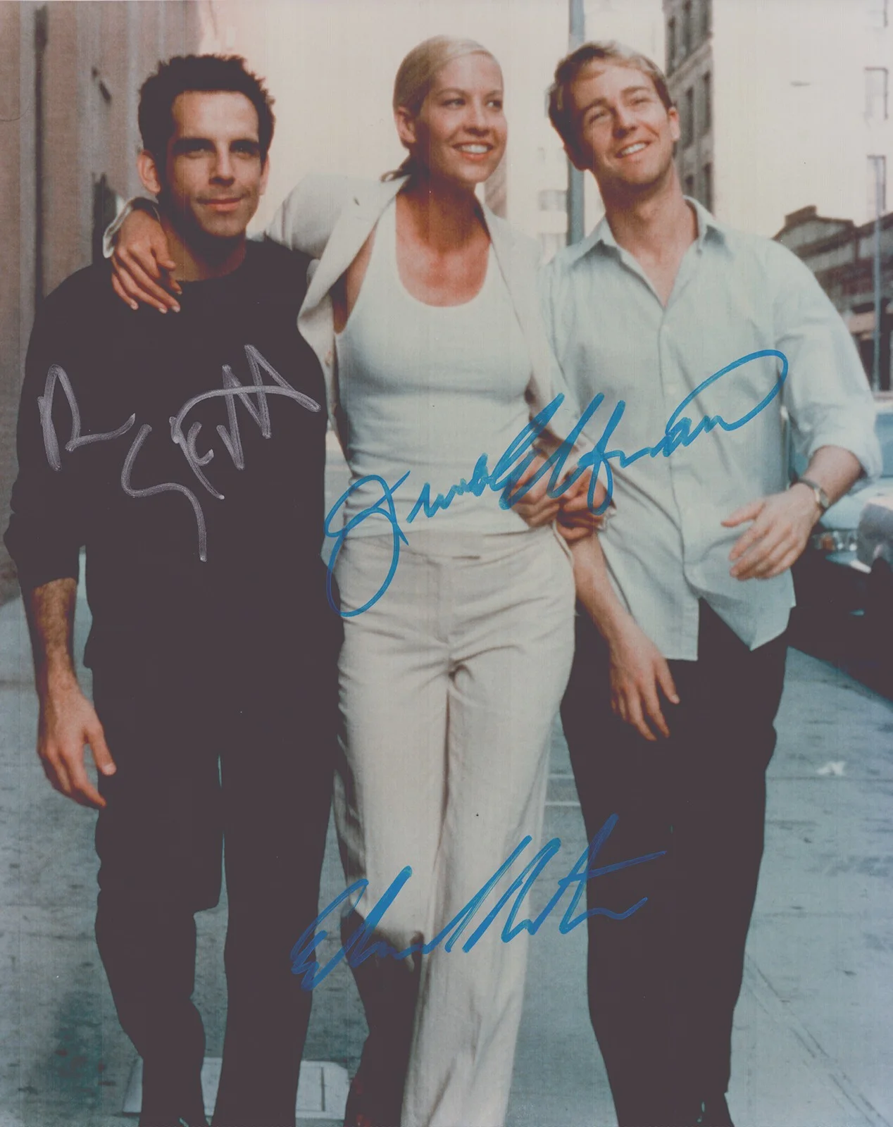 Ben Stiller, Edward Norton, Jenna Elfman — KEEPING THE FAITH MOVIE CAST - AUTOGRAPHED SIGNED PHOTOGRAPH WITH CO-SIGNERS