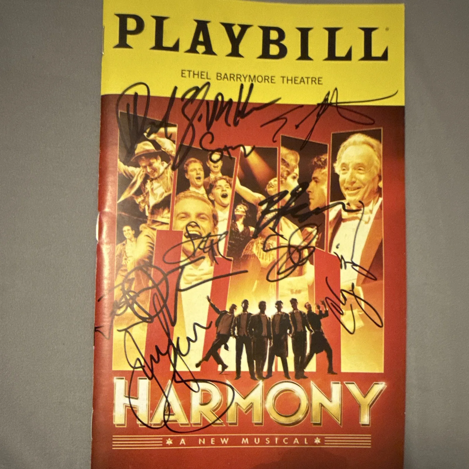 Chip Zien, Sierra Boggess, Julie Benko, Sean Bell, Danny Kornfeld — Harmony OBC signed playbill! Sierra Boggess and Chip Zien