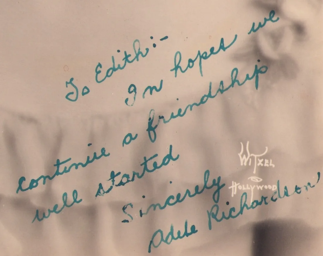 Vintage 1925 Adele Richardson Signed Photo Witzel Hollywood Silent Film Actress, изображение 2