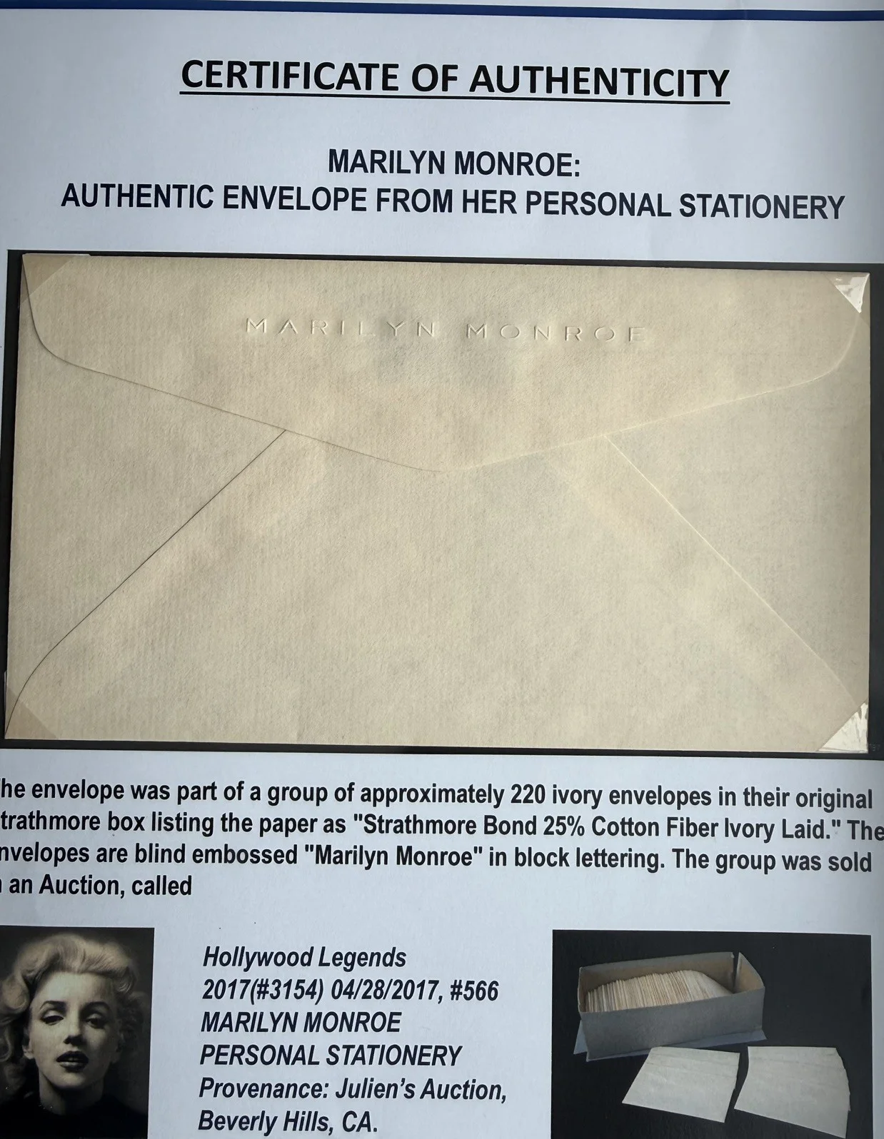 Official Marilyn Monroe Owned Personal Stationery Envelope 1962 COA Memorabilia, image 3