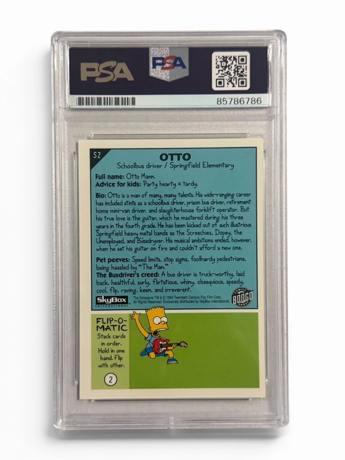 Matt Groening — MATT GROENING SIGNED THE SIMPSONS 1993 SKYBOX OTTO MAN + SKETCH PSA ENCAP PROOF, изображение 2