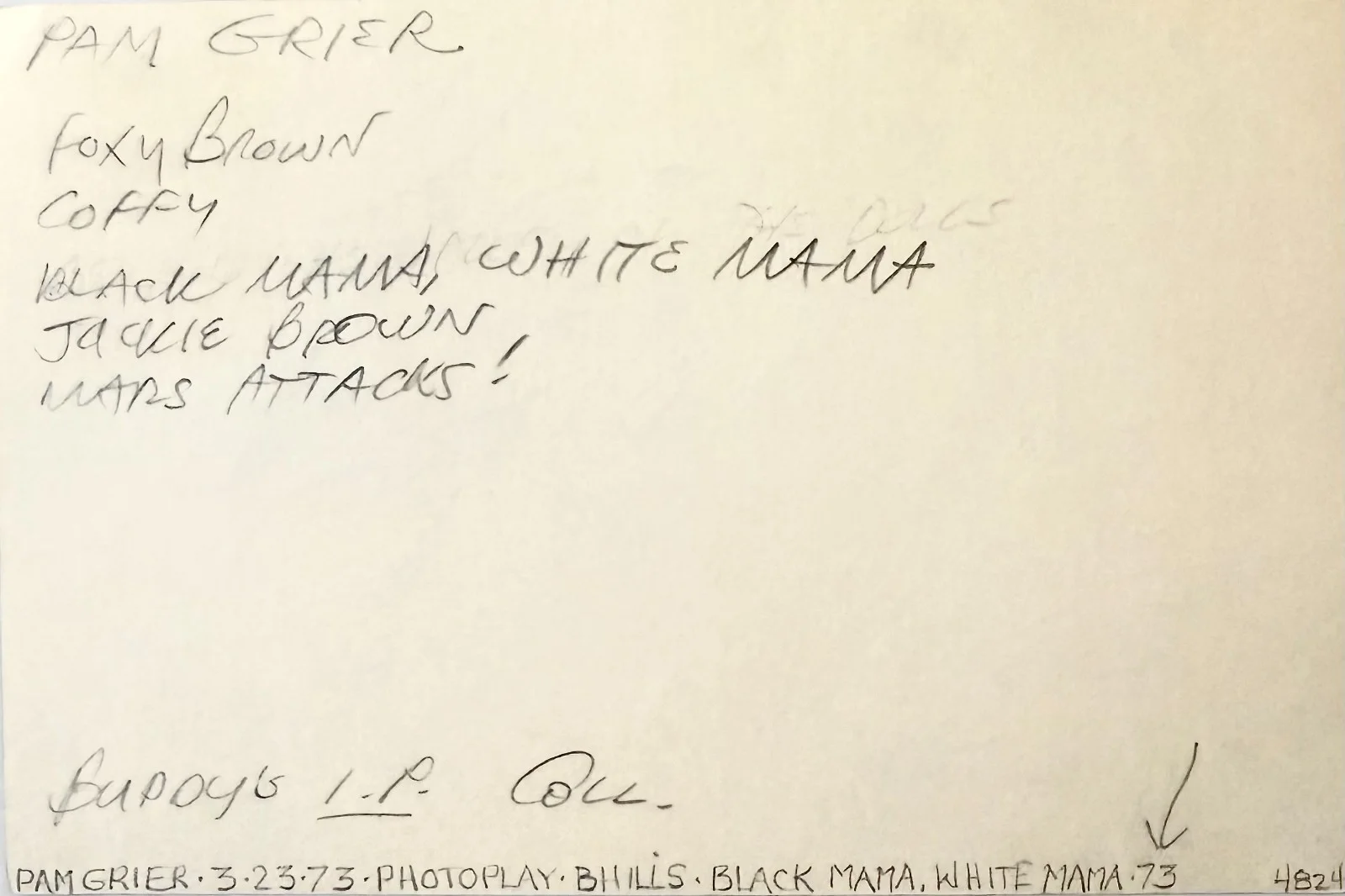 Pam Grier — PAM GRIER Signed Autographed 4"x 6" INDEX CARD COFFY Jackie Brown FOXY BROWN, image 2