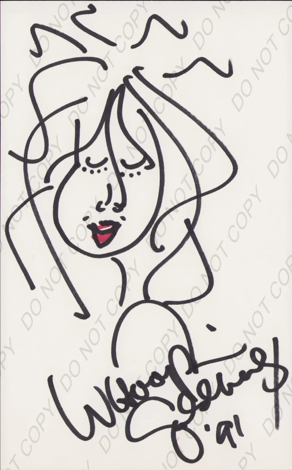 WHOOPI GOLDBERG — WHOOPI GOLDBERG Signed Original Sketch Art 1991 Self Portrait RR AUCTION COA