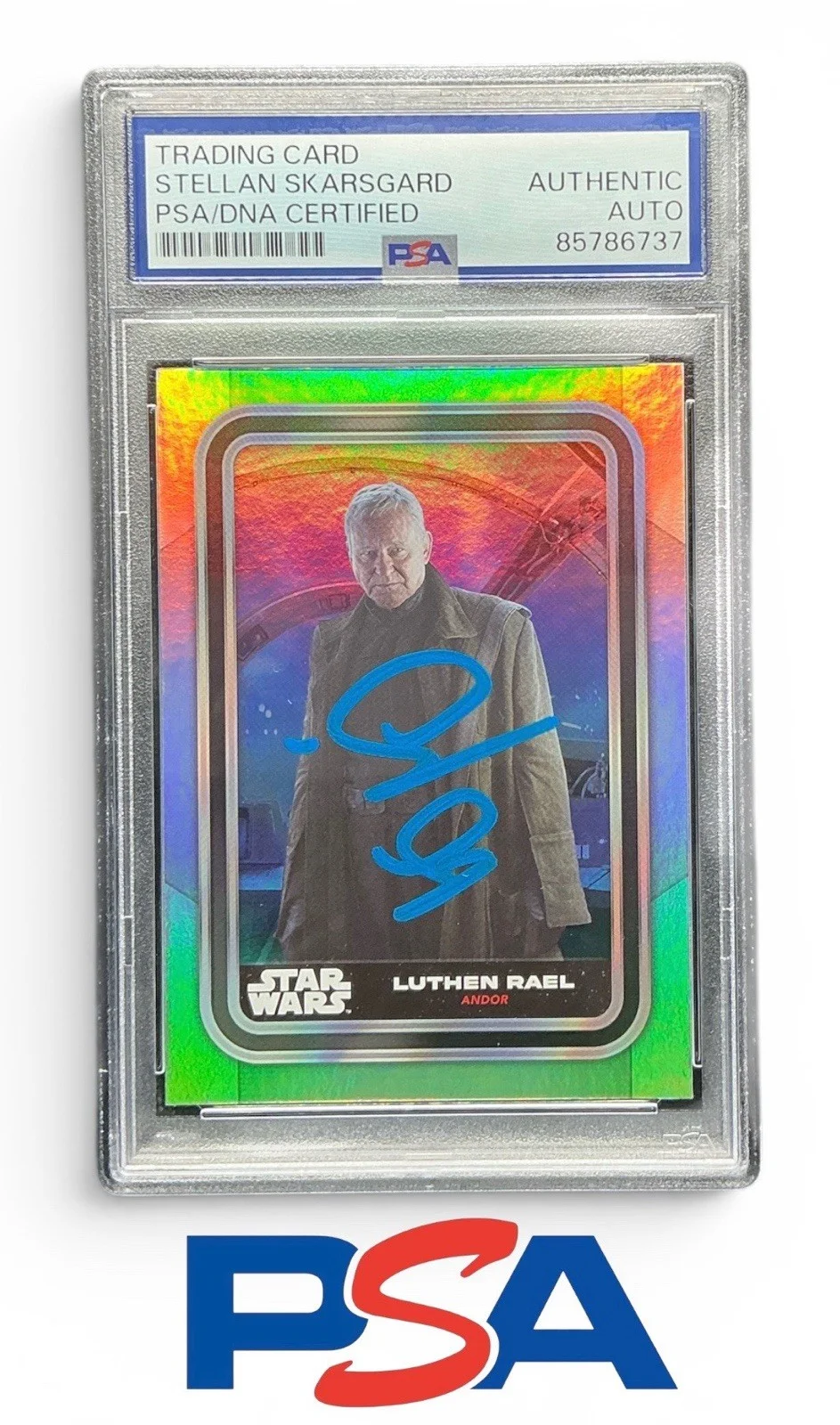 Stellan Skarsgard — Stellan Skarsgard Signed Topps Star Wars Andor Luthen Rael Refractor PSA Slab