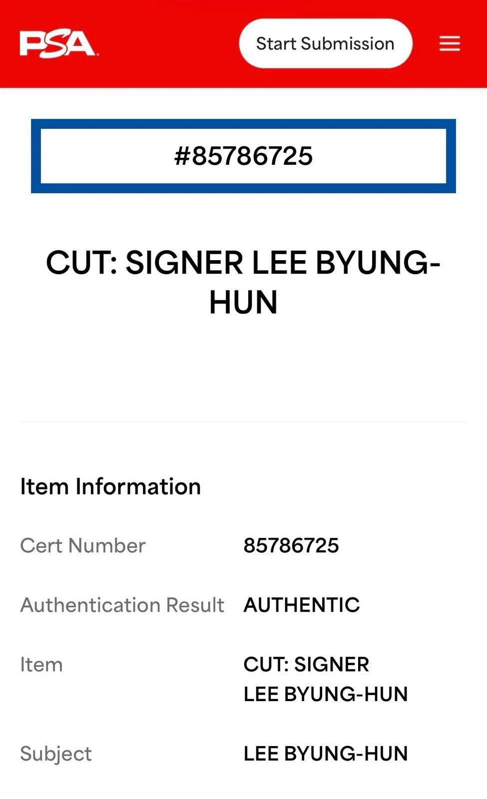 Lee Byung-hun — Lee Byung-hun Front Man Autograph Signed Squid Games Invitation Card PSA Slab, изображение 4
