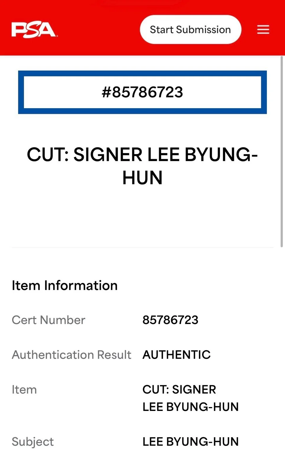 Lee Byung-hun — Lee Byung-hun Front Man Autograph Signed Squid Games Invitation Card PSA Slab, image 4