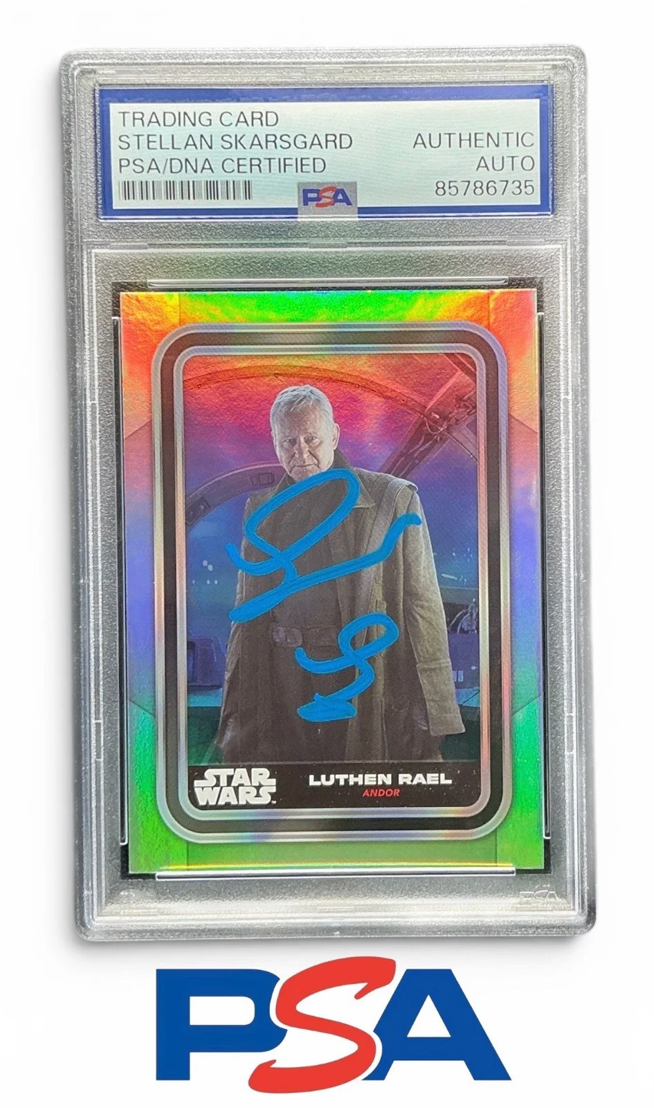 Stellan Skarsgard — Stellan Skarsgard Signed Topps Star Wars Andor Luthen Rael Refractor PSA Slab