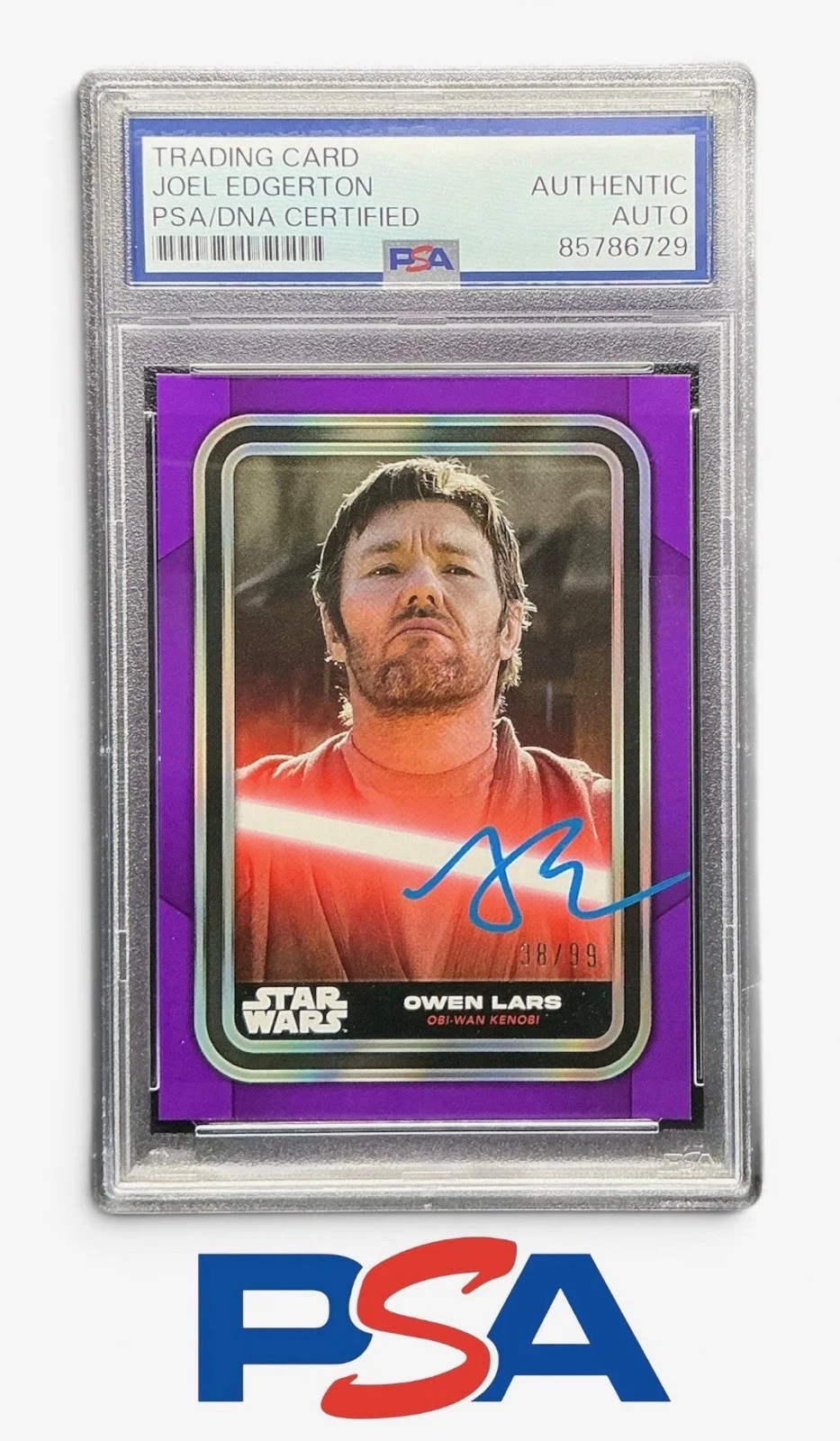 Joel Edgerton — Joel Edgerton Signed Topps Star Wars Hyperspace Owen Lars Purple 38/99 Card PSA